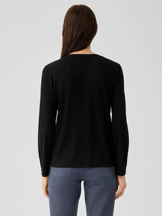 Stretch Silk Jersey Crew Neck Top