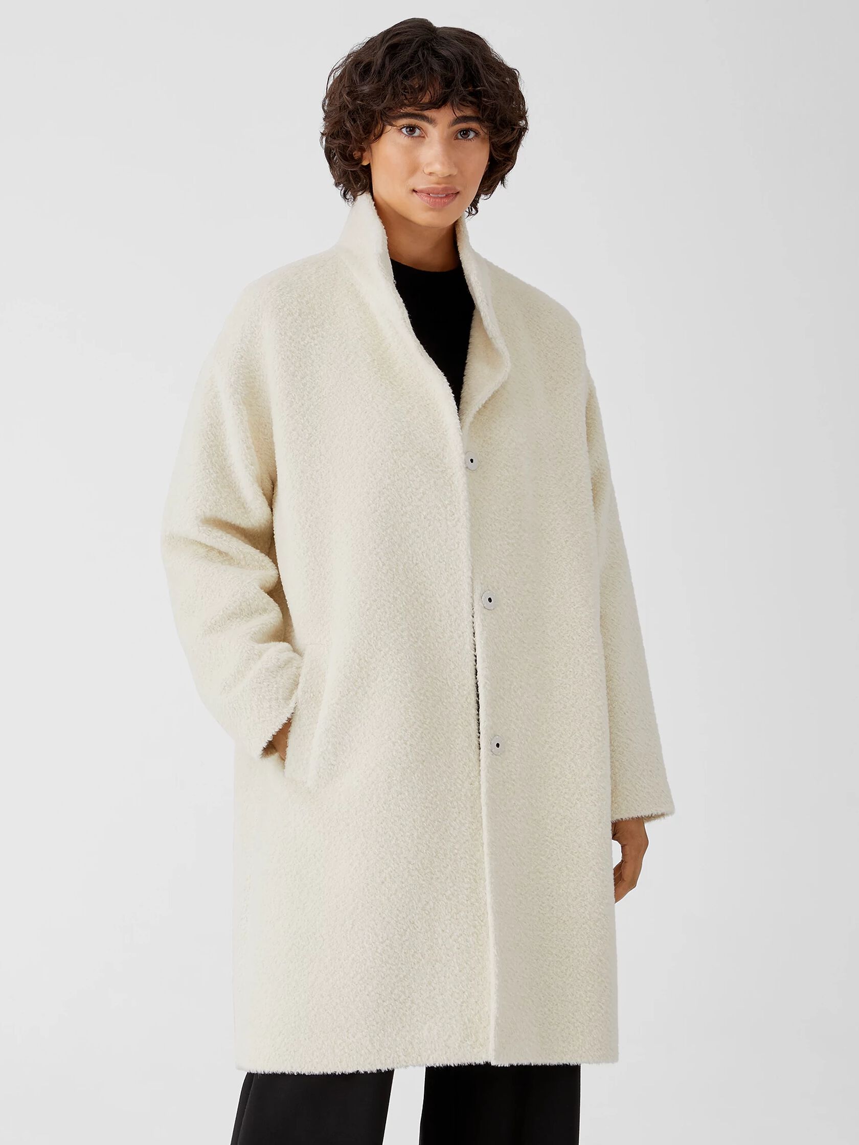 Sheared Suri Alpaca Stand Collar Coat