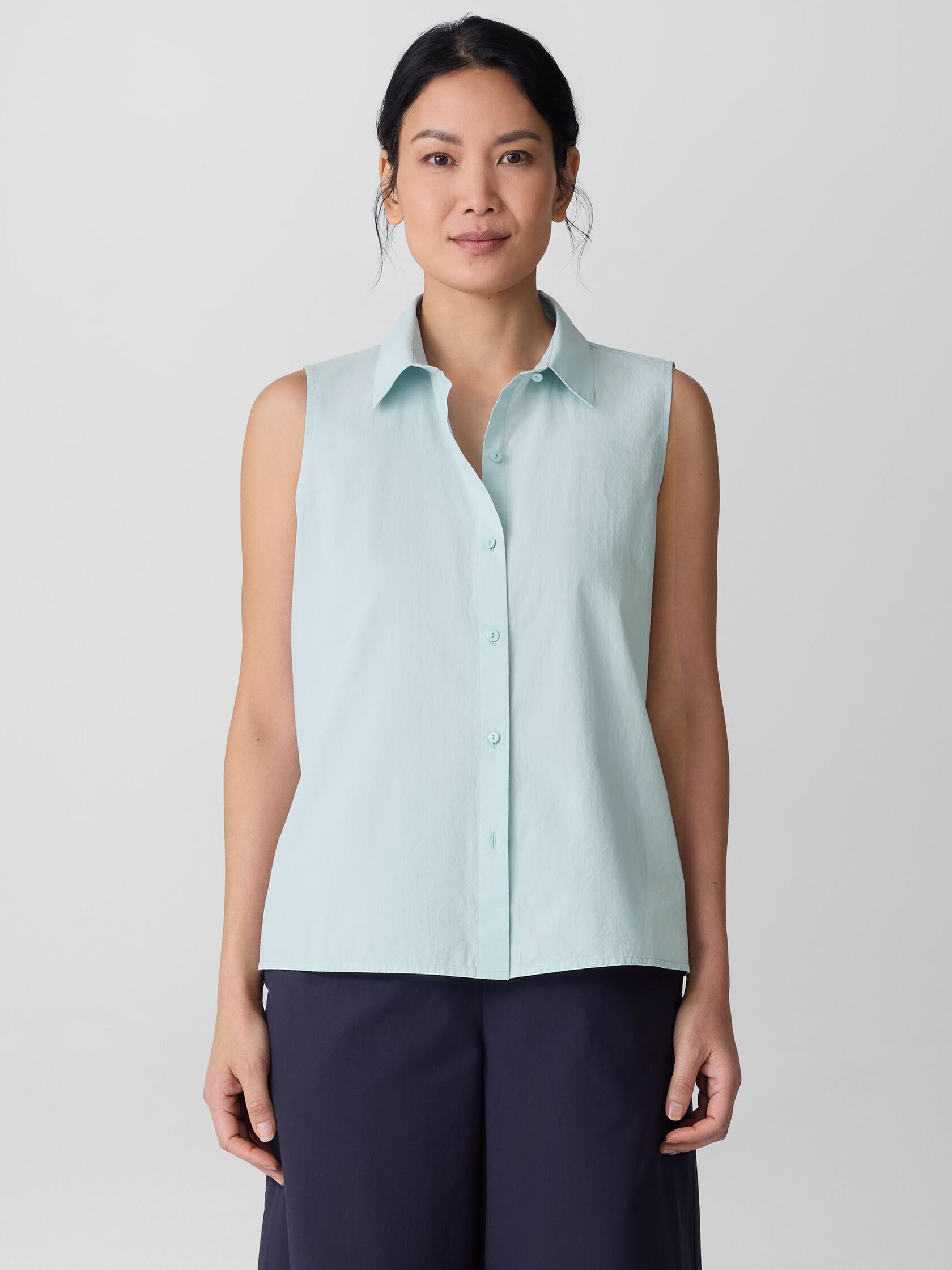 Washed Organic Cotton Poplin Sleeveless Shirt