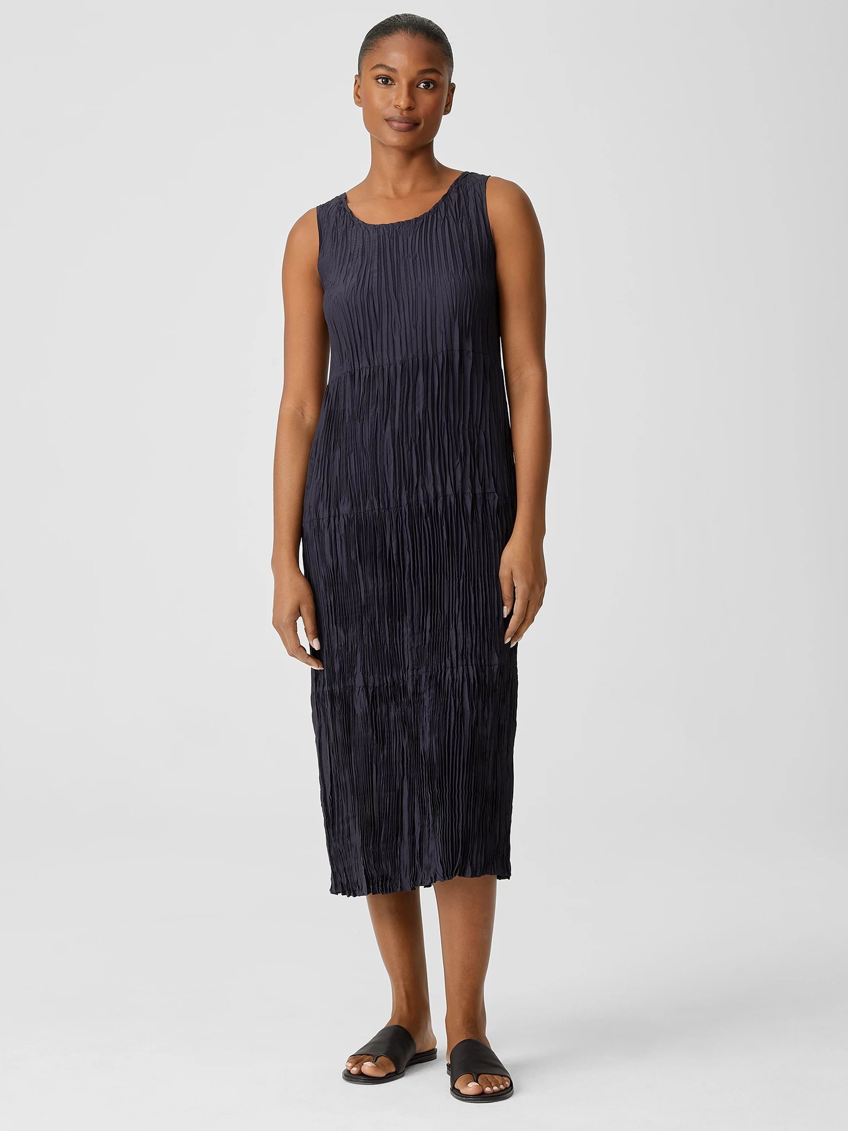 Crushed Silk Tiered Dress EILEEN FISHER