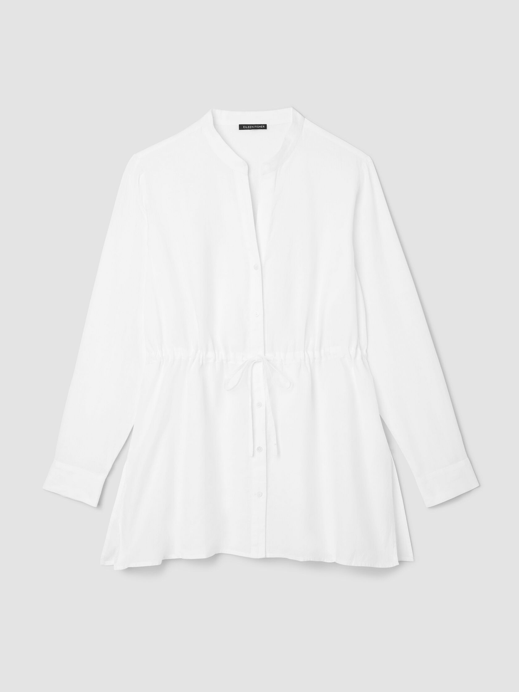 Organic Handkerchief Linen Band Collar Drawstring Shirt