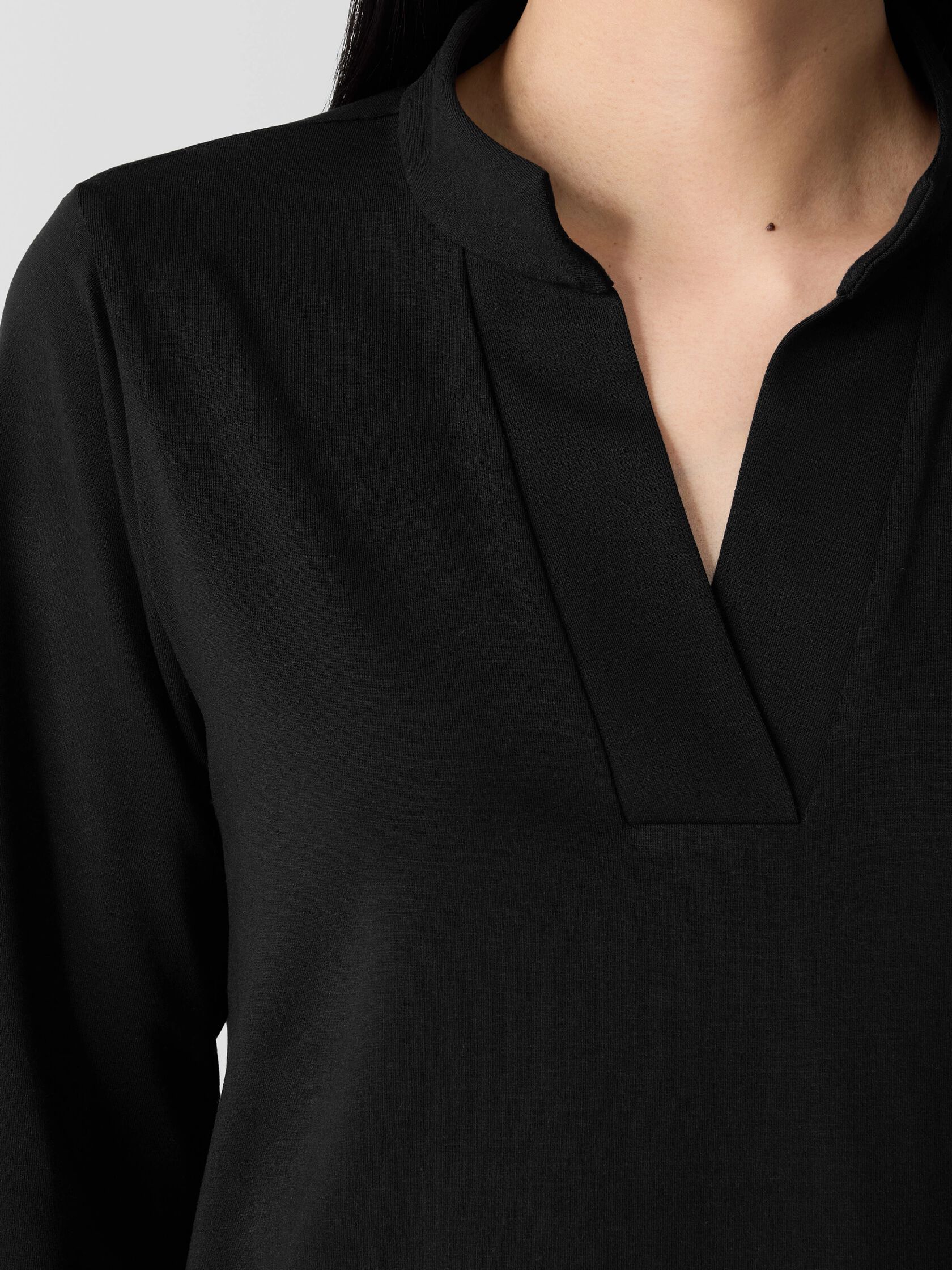 Stretch Jersey Knit Band Collar Top