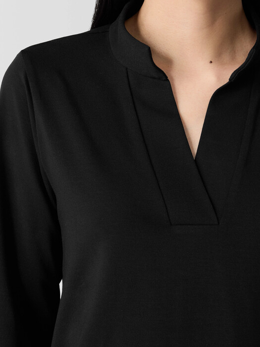 Stretch Jersey Knit Band Collar Top