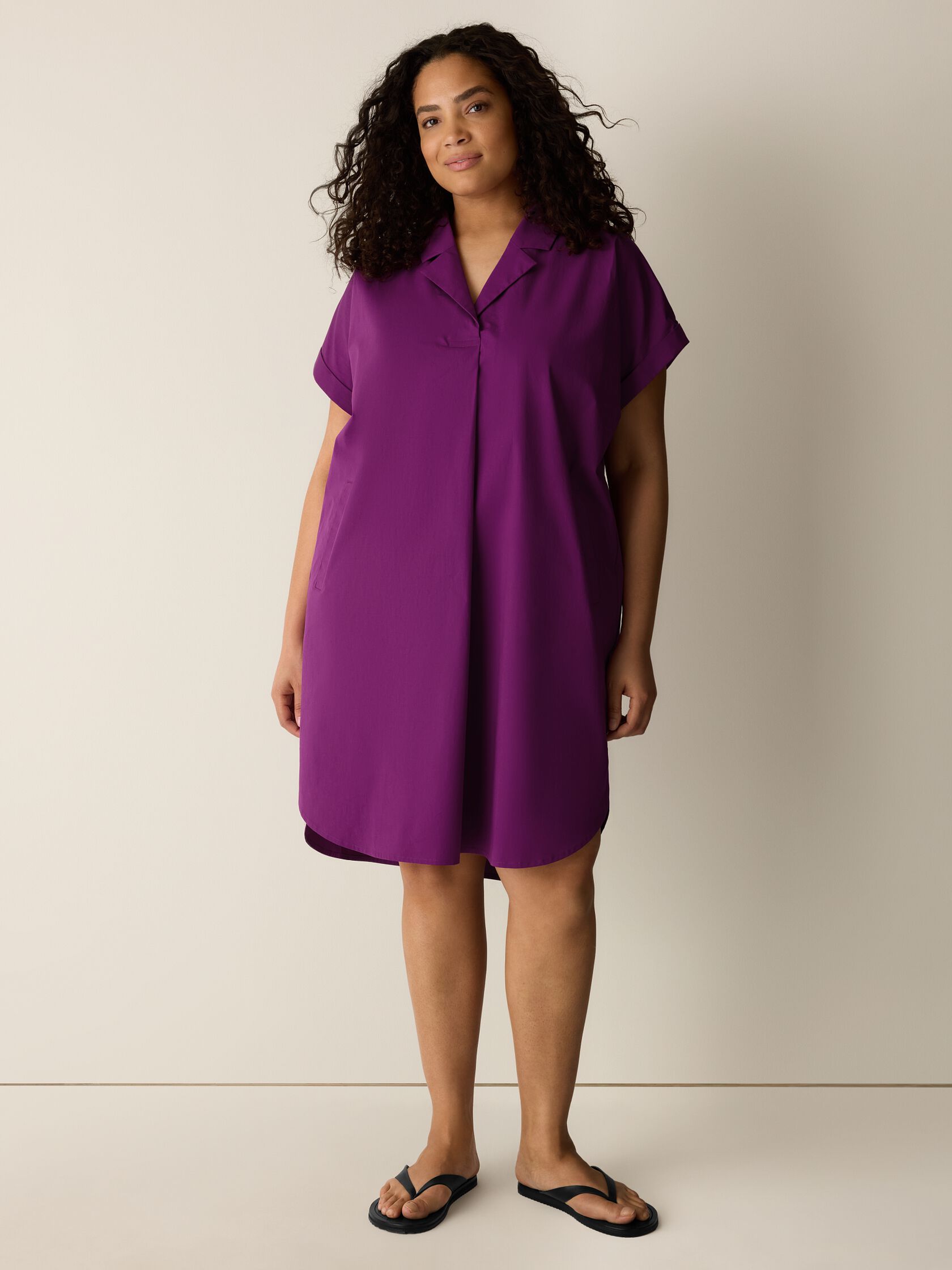 Stretch Organic Cotton Poplin Notch Collar Dress