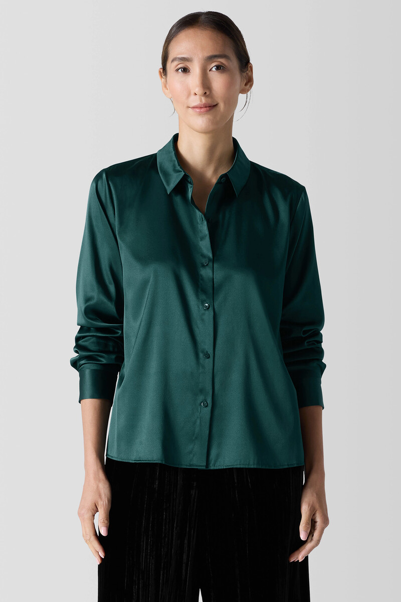 Stretch Silk Charmeuse Classic Collar Shirt Stretch Silk Charmeuse Classic Collar Shirt