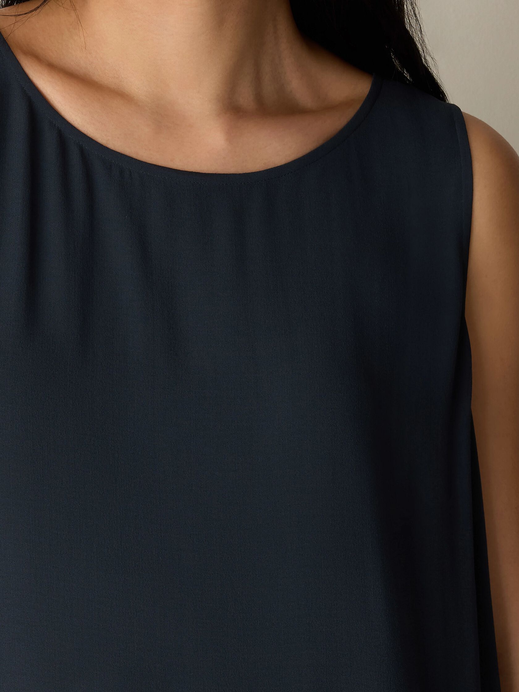 Silk Georgette Crepe Ballet Neck Long Tank