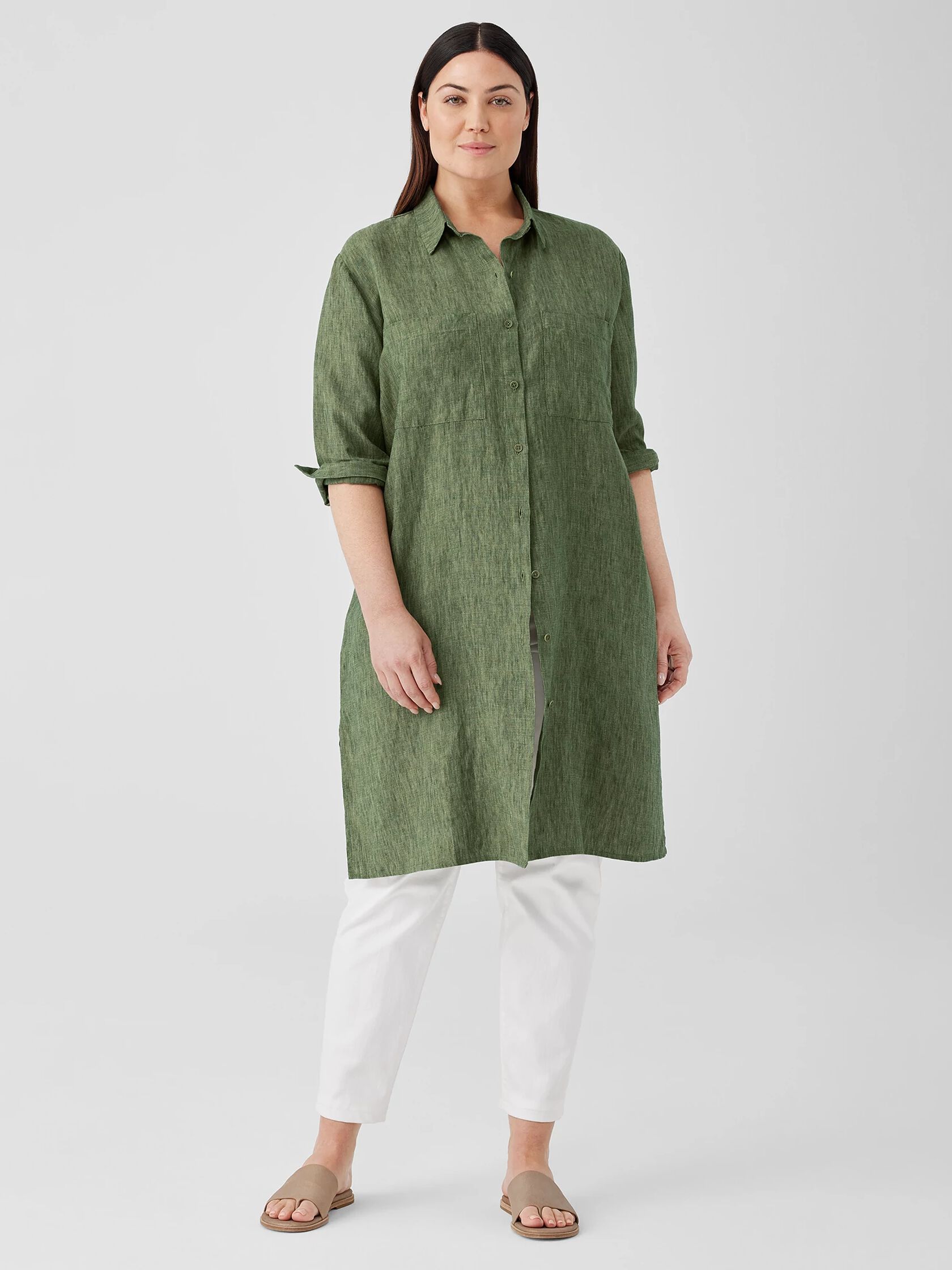 Washed Organic Linen Delave Shirtdress