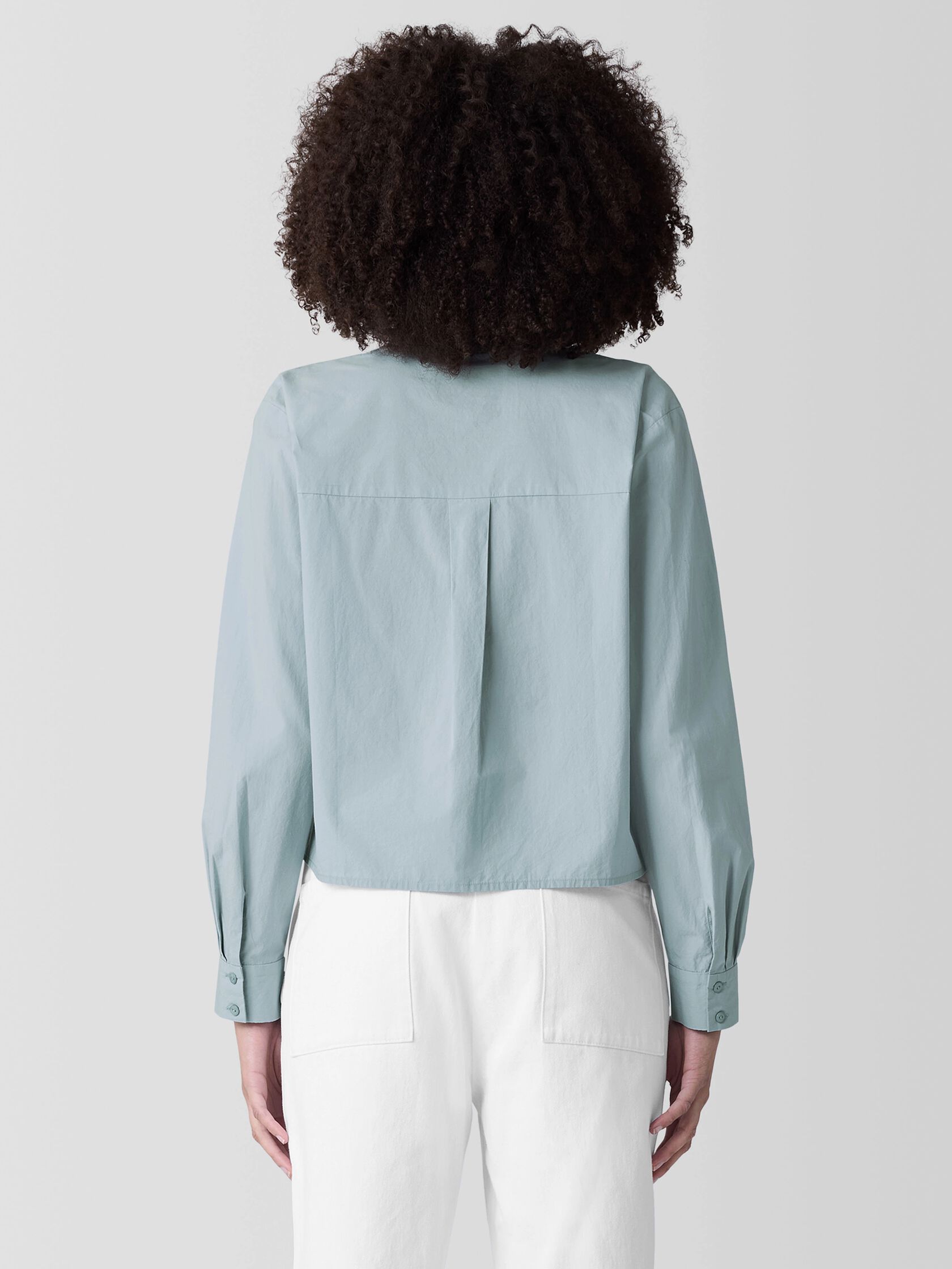 Washed Organic Cotton Poplin Band Collar Short Shirt