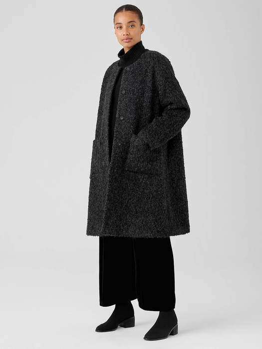 Alpaca Boucle Round Neck Coat | EILEEN FISHER