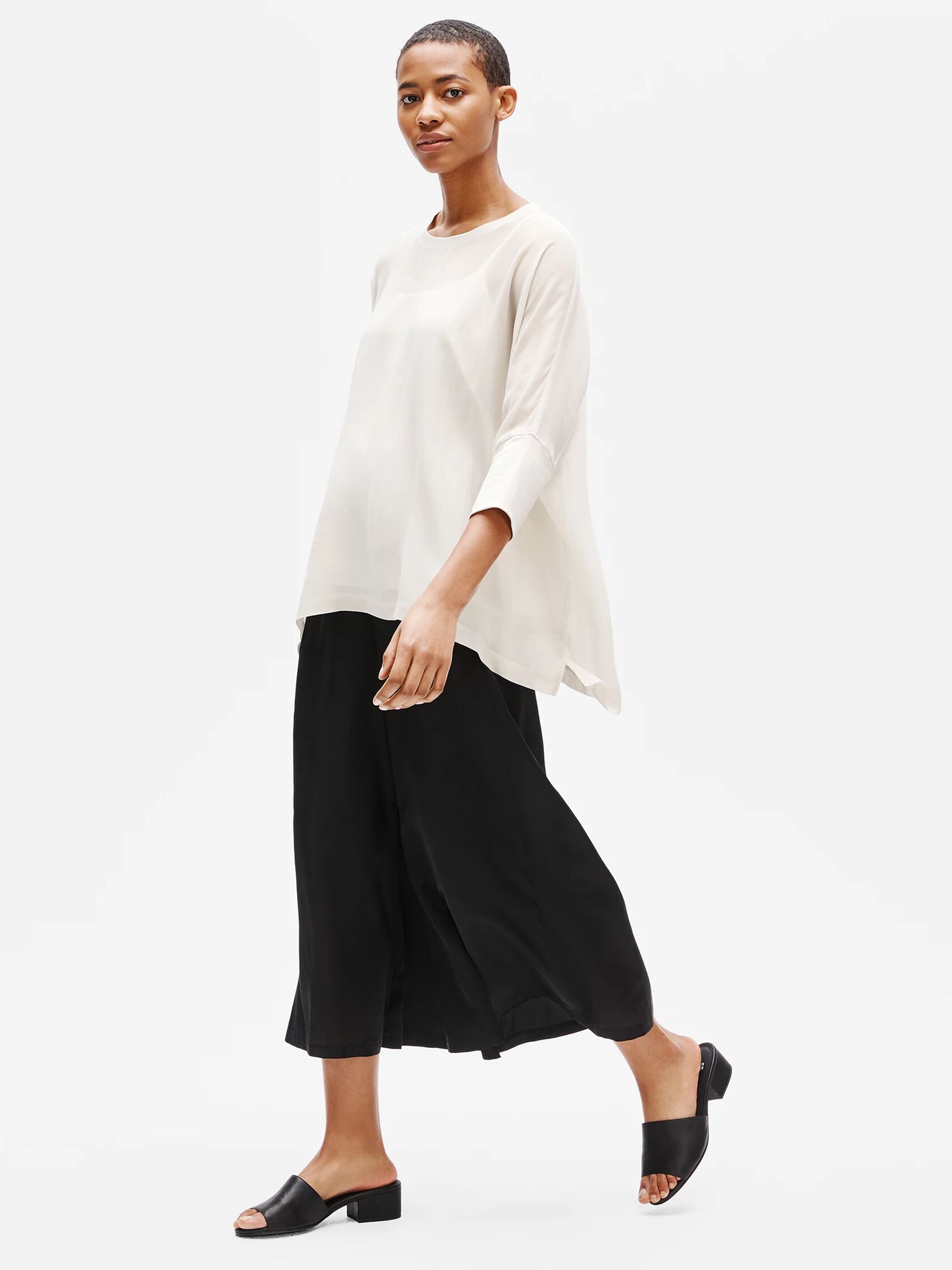 Sheer Silk Georgette Elbow-Sleeve Top