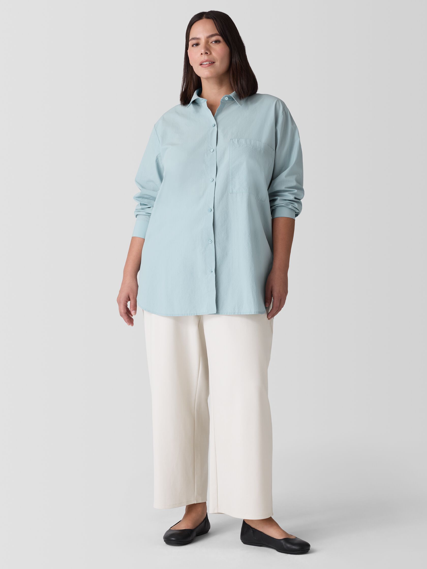 Washed Organic Cotton Poplin Classic Collar Long Shirt