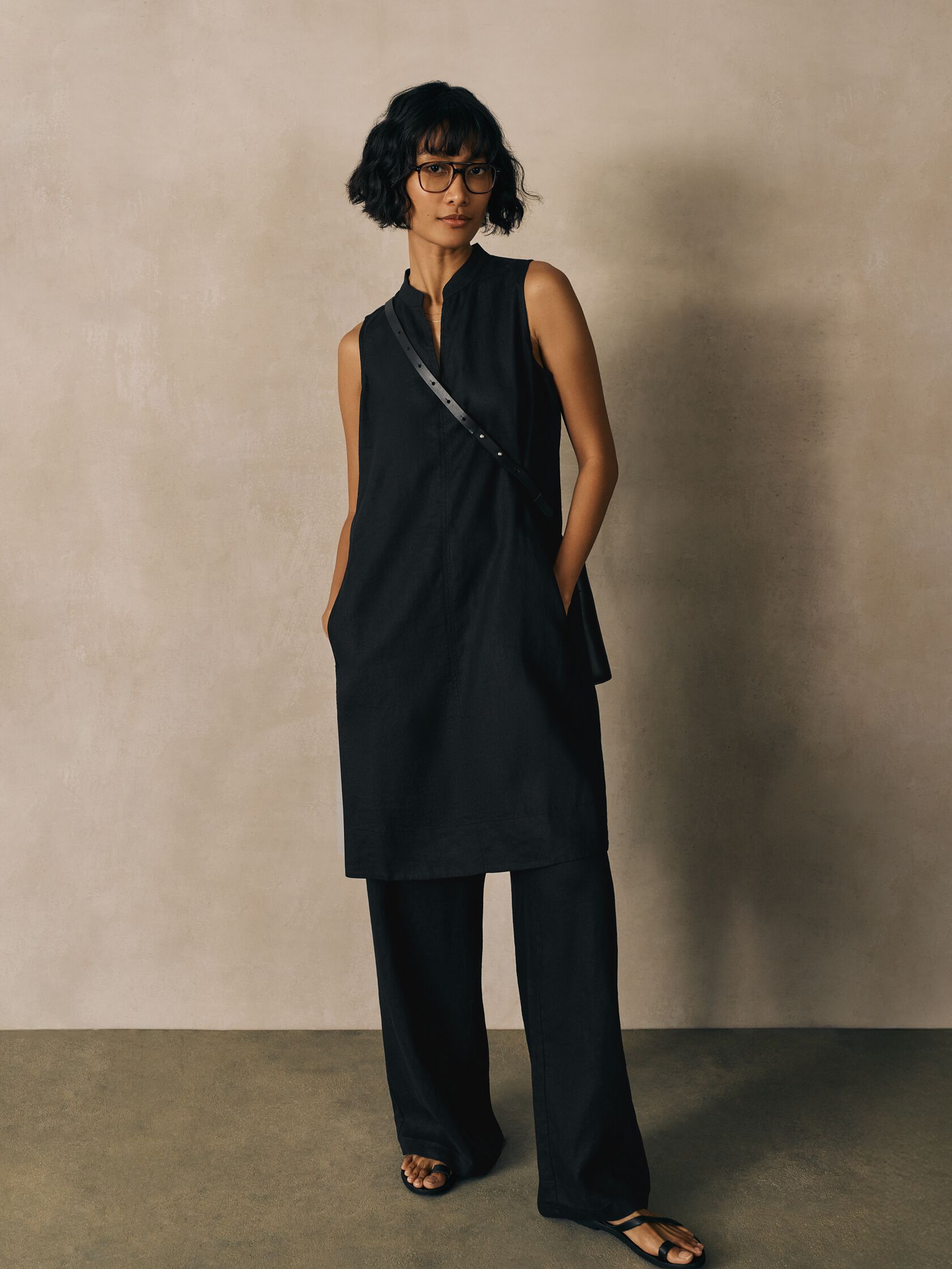 Organic Linen Split Neck Dress