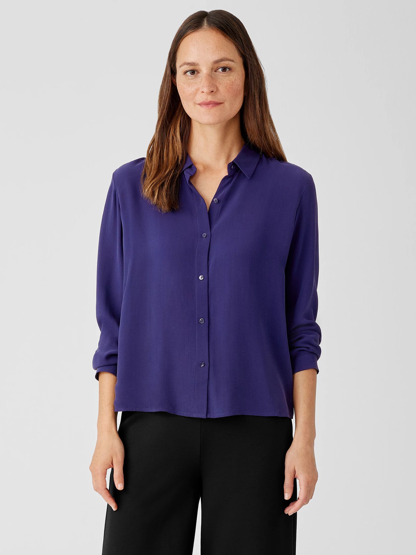 Silk Georgette Crepe Classic Collar Shirt