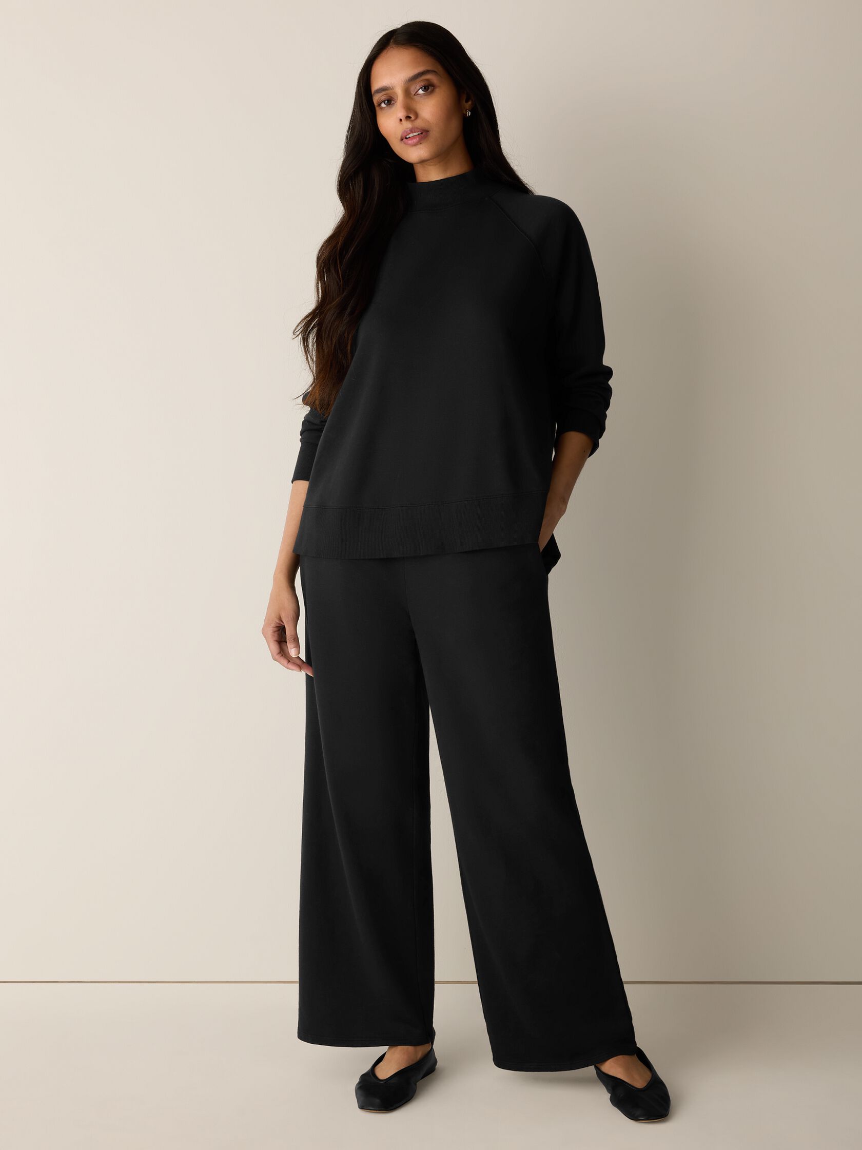 Garment-Dyed Organic Cotton Terry Wide-Leg Pant