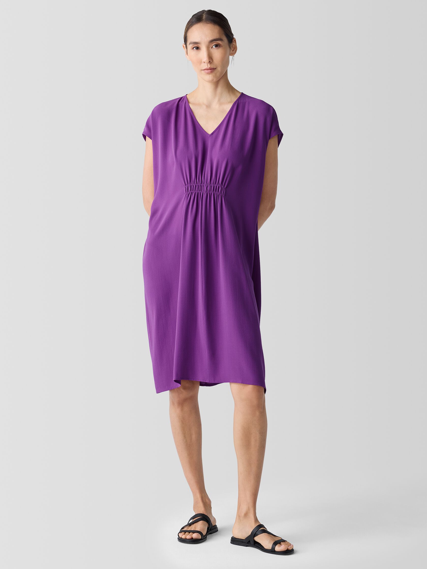 Silk Georgette Crepe V-Neck Dress