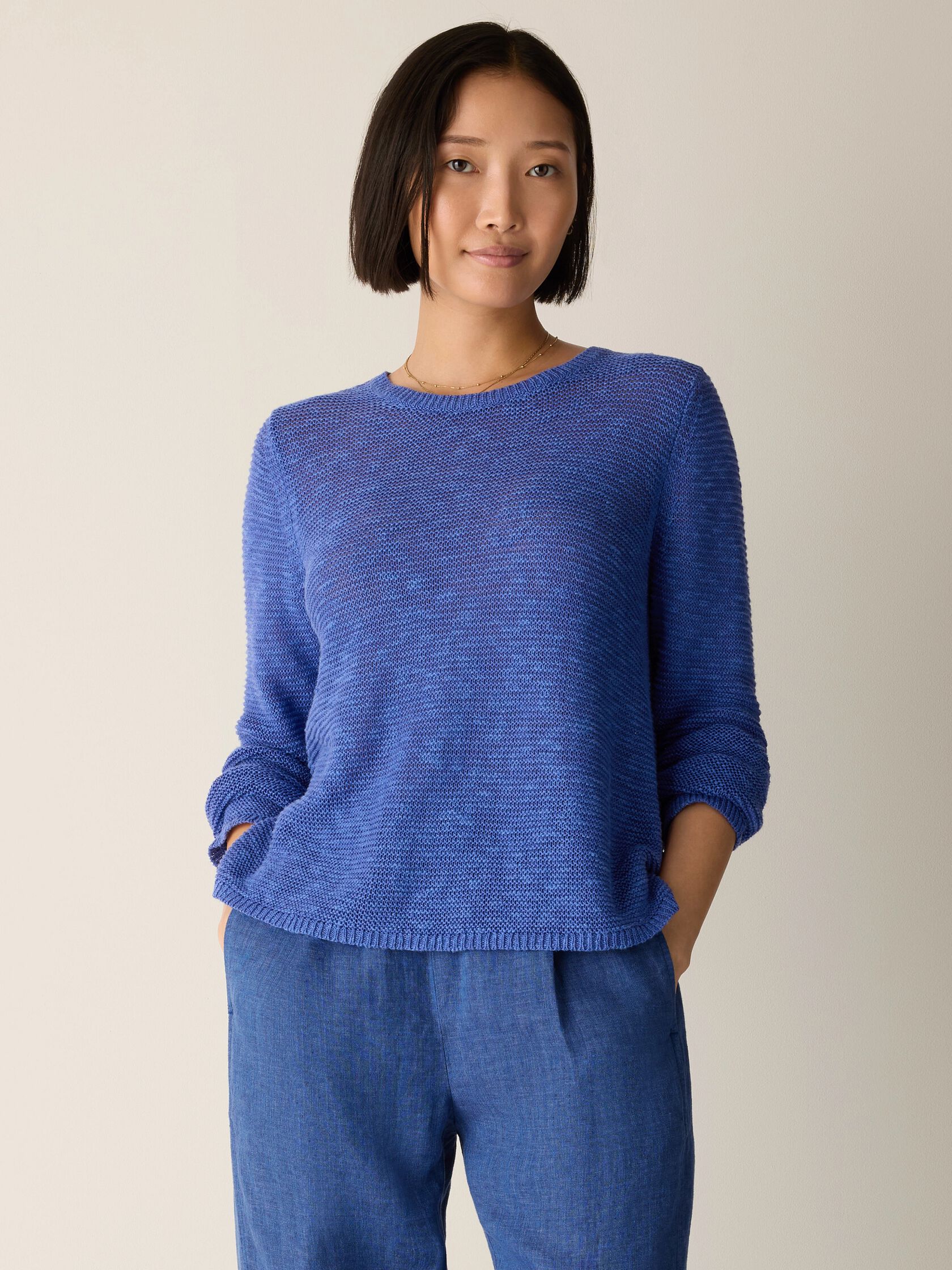 Organic Linen Cotton Slub Crew Neck Top