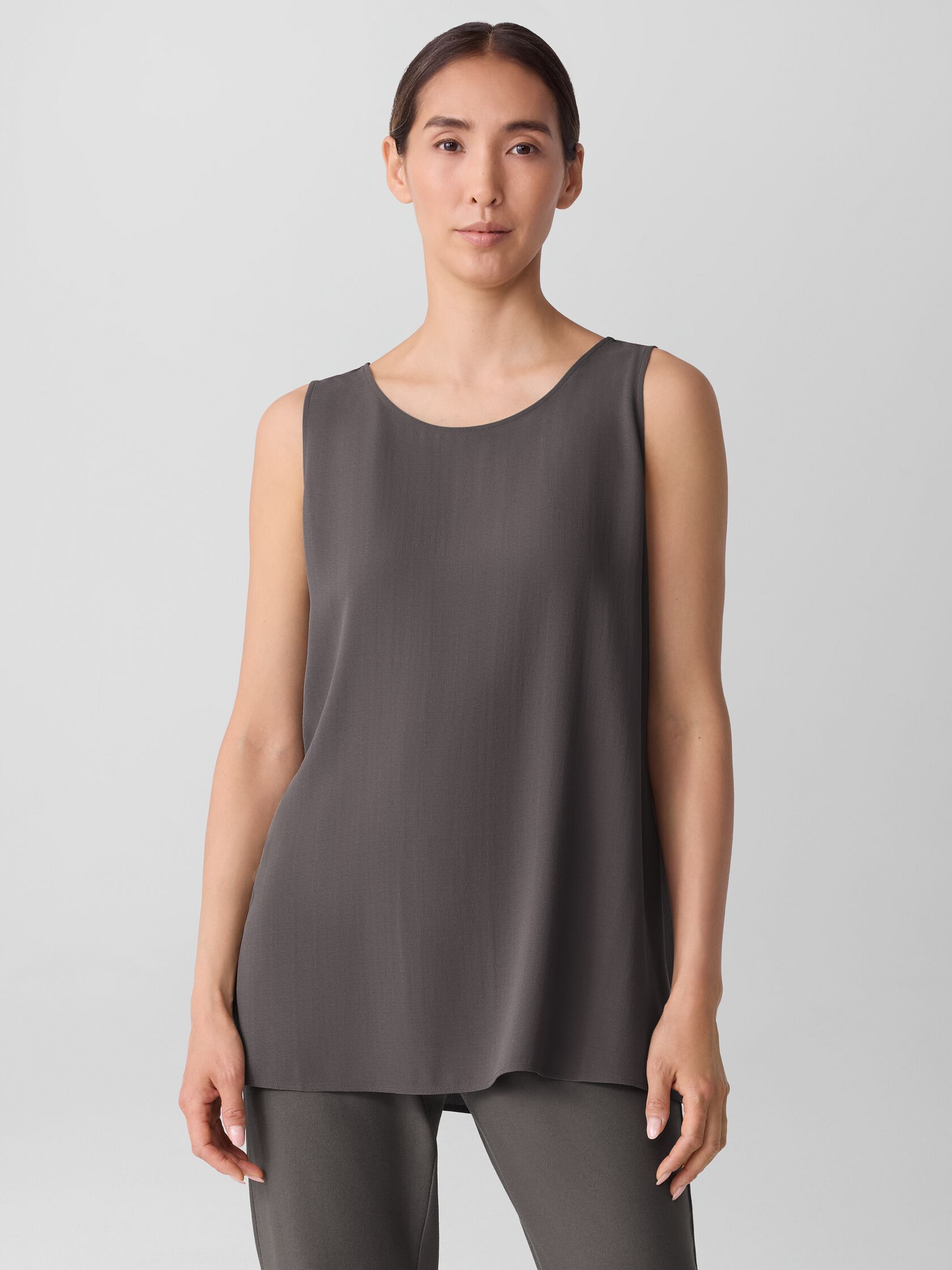 Silk Georgette Crepe Ballet Neck Long Tank