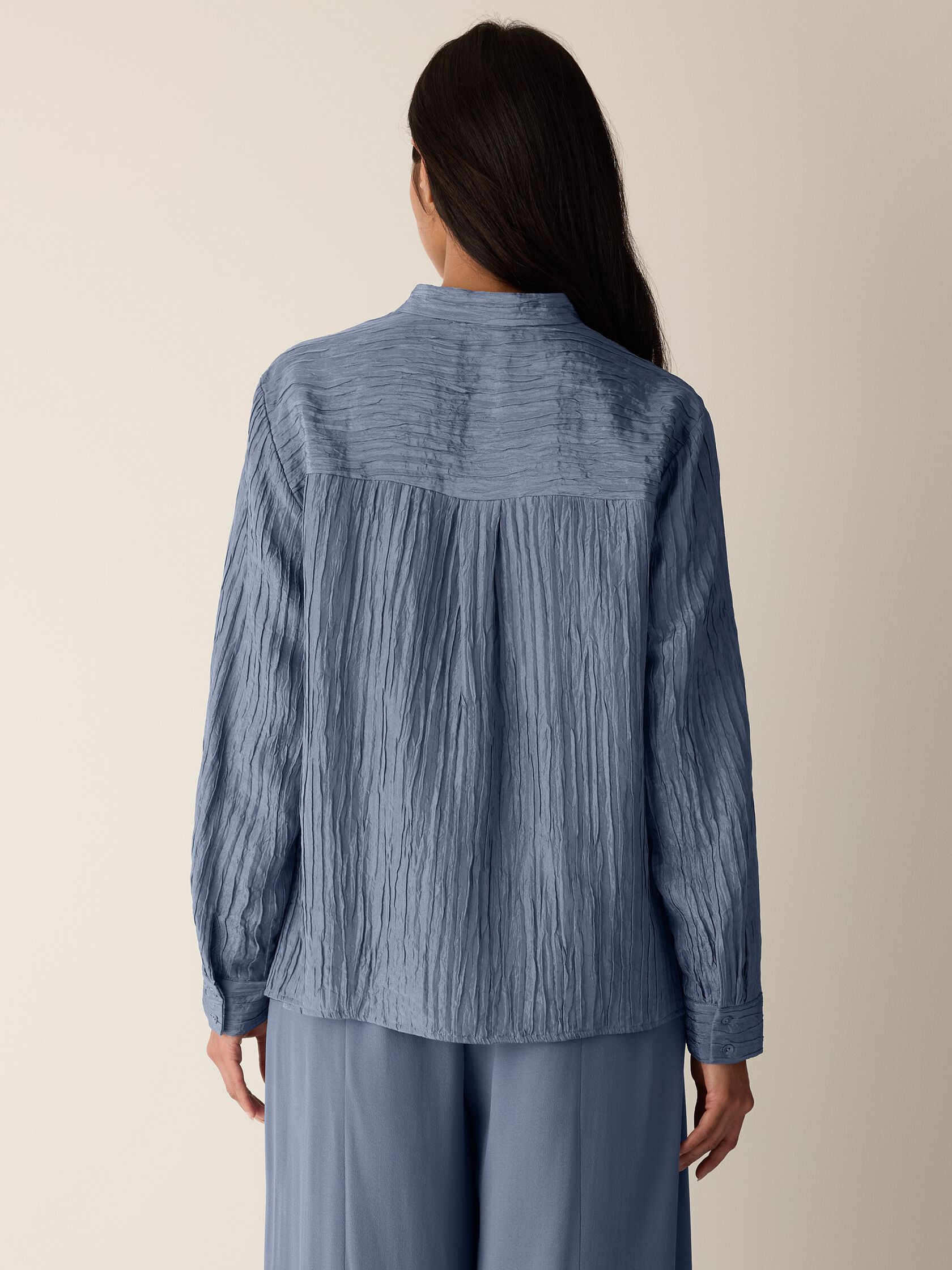 Textured Silk Jacquard Band Collar Shirt