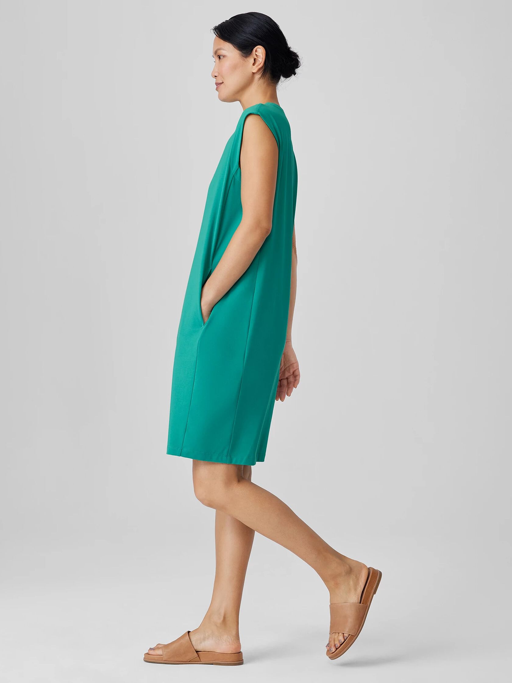 Pima Cotton Stretch Jersey Round Neck Dress