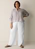 Striped Organic Cotton Gauze Band Collar Shirt