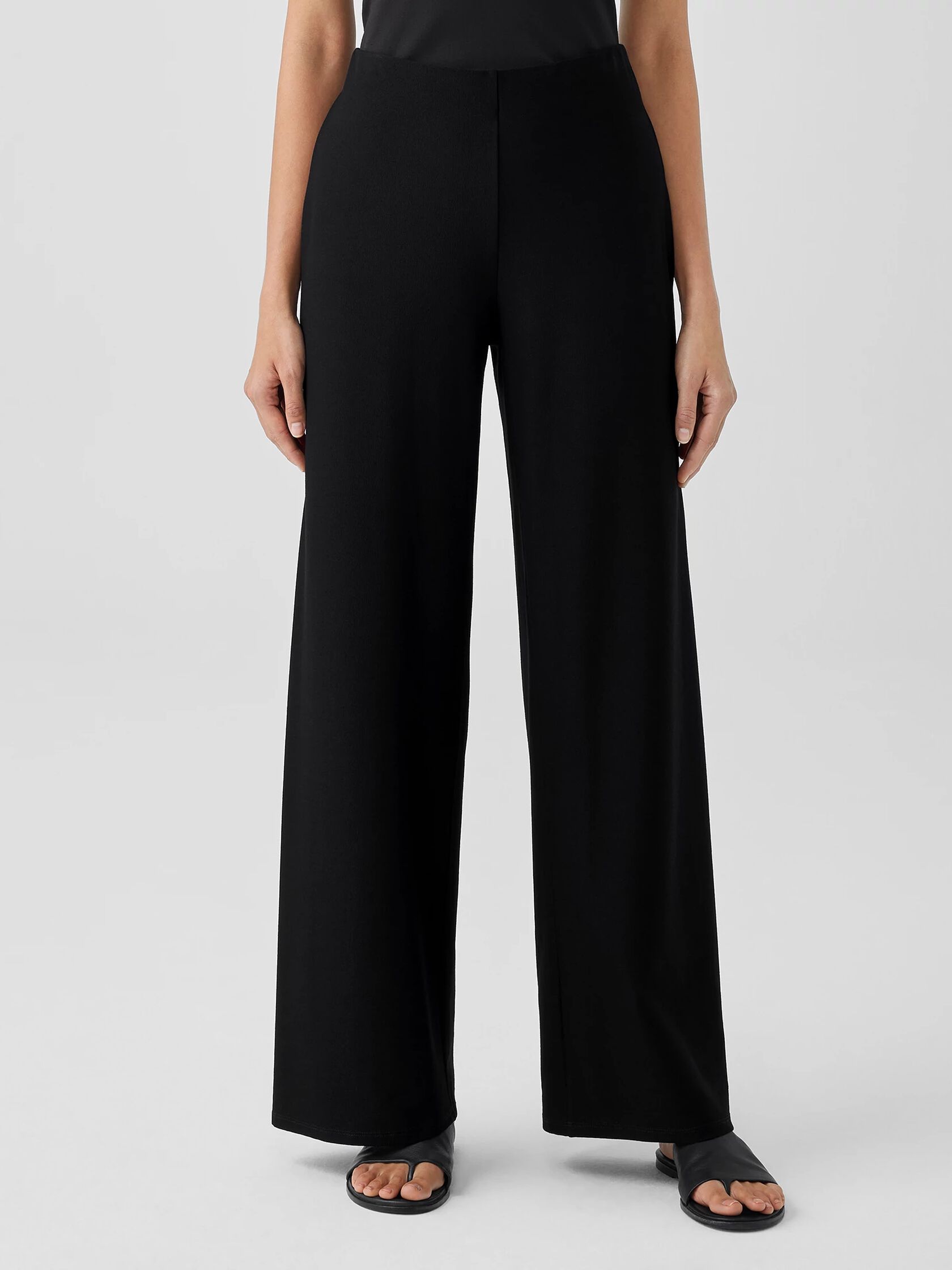 Washable Stretch Crepe High-Waisted Wide Pant