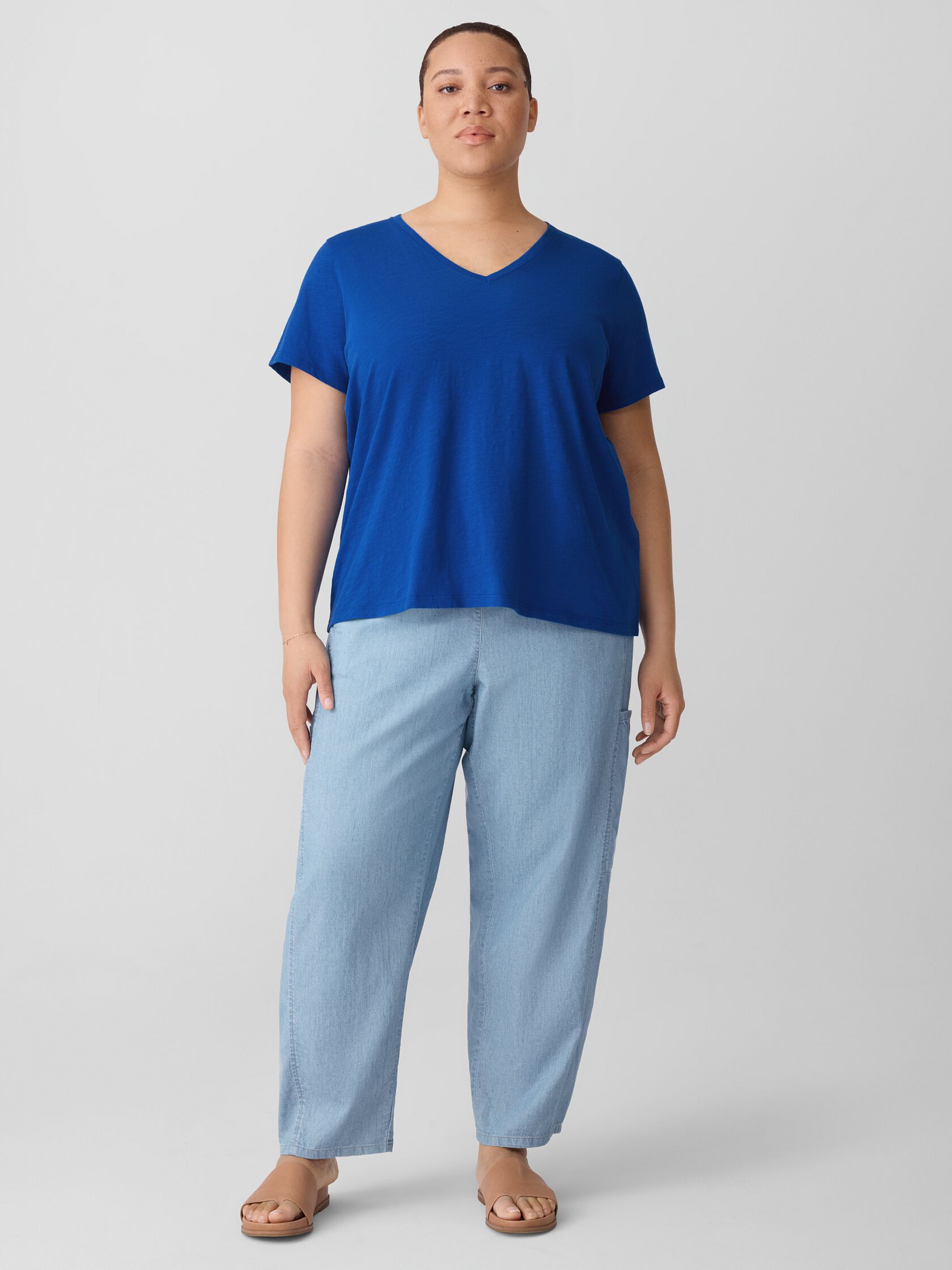 Organic Cotton Slubby Jersey V-Neck Tee