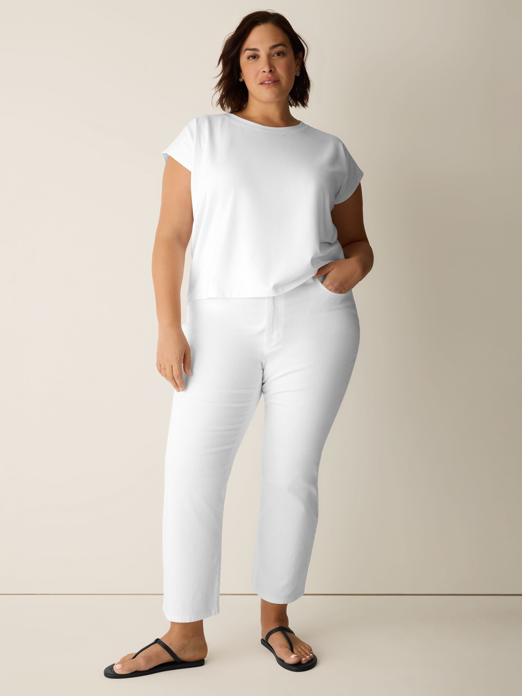 Pima Cotton Stretch Jersey Crew Neck Top