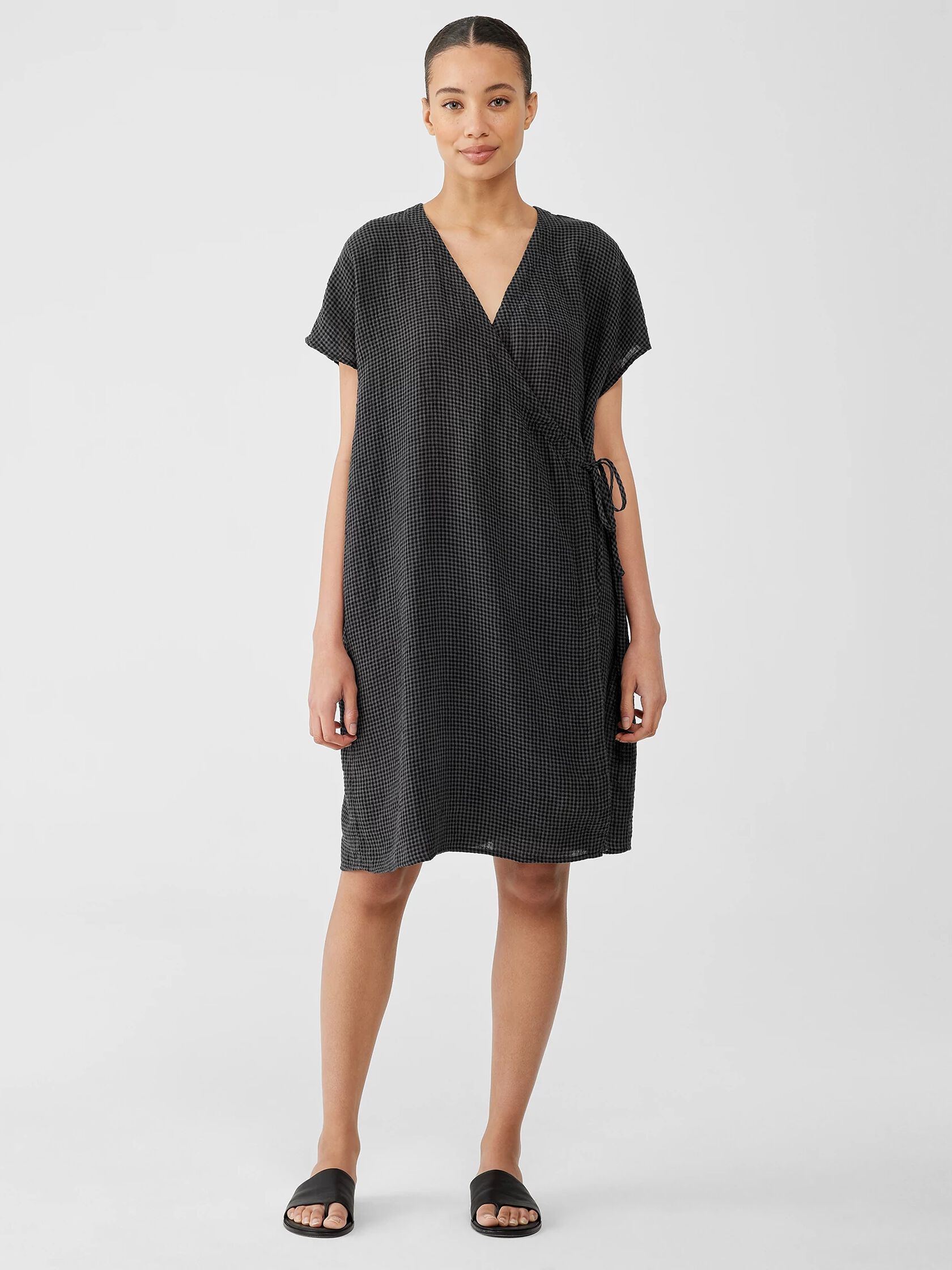 Puckered Organic Linen Wrap Dress