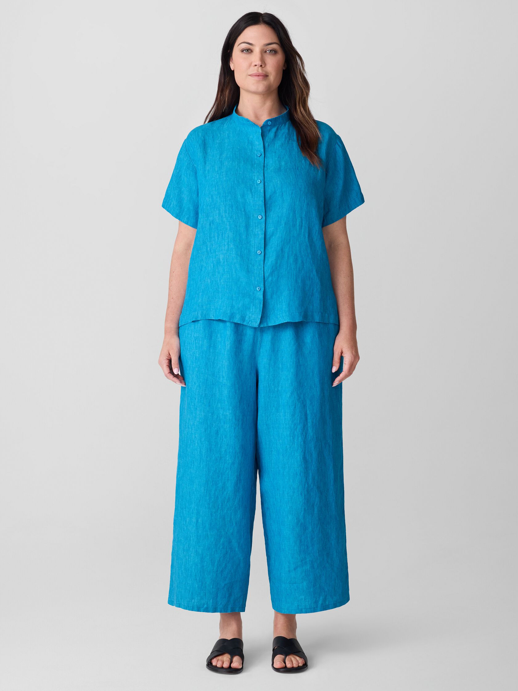 Washed Organic Linen D&eacute;lav&eacute; Wide-Leg Pant