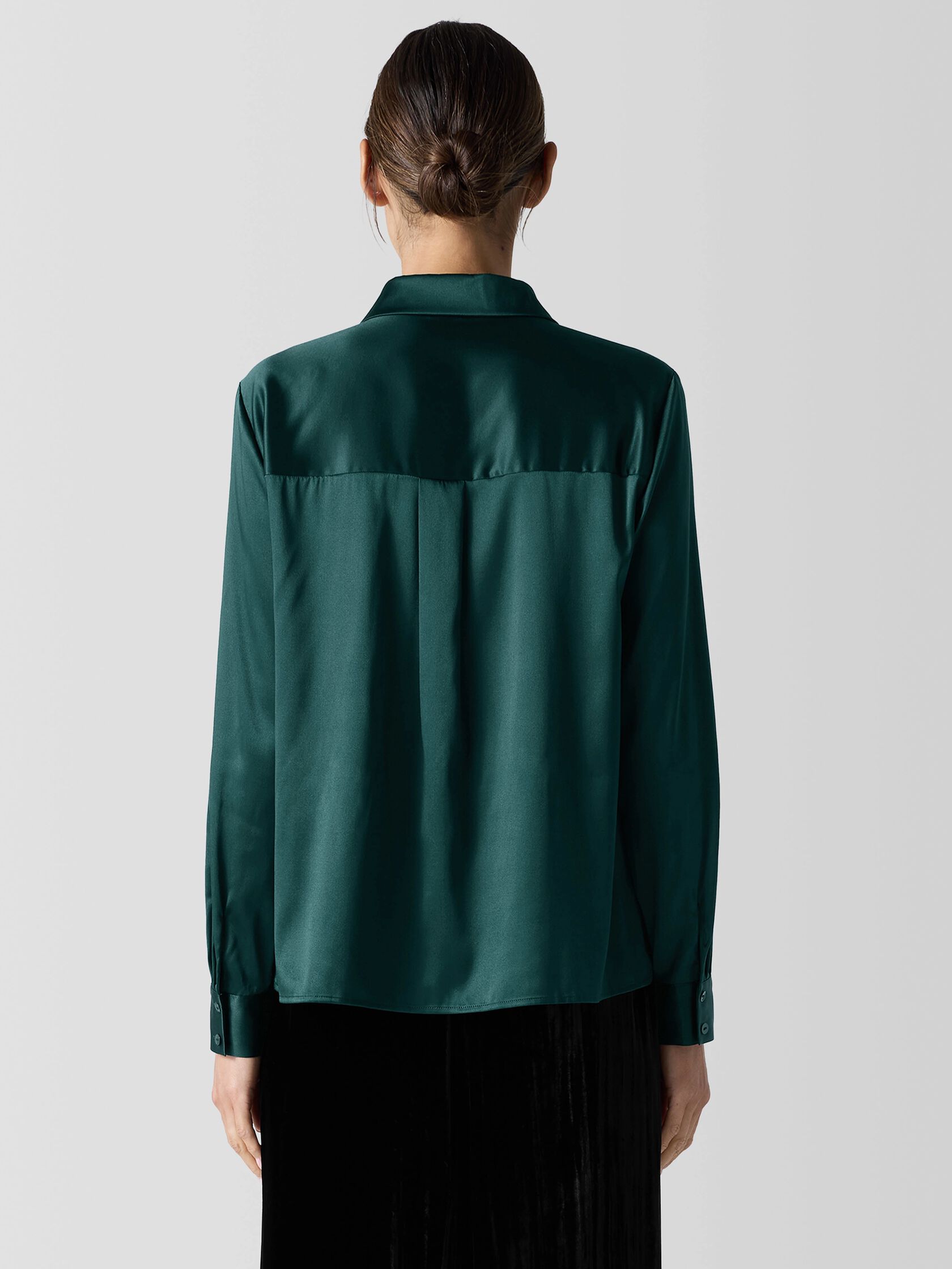 Stretch Silk Charmeuse Classic Collar Shirt