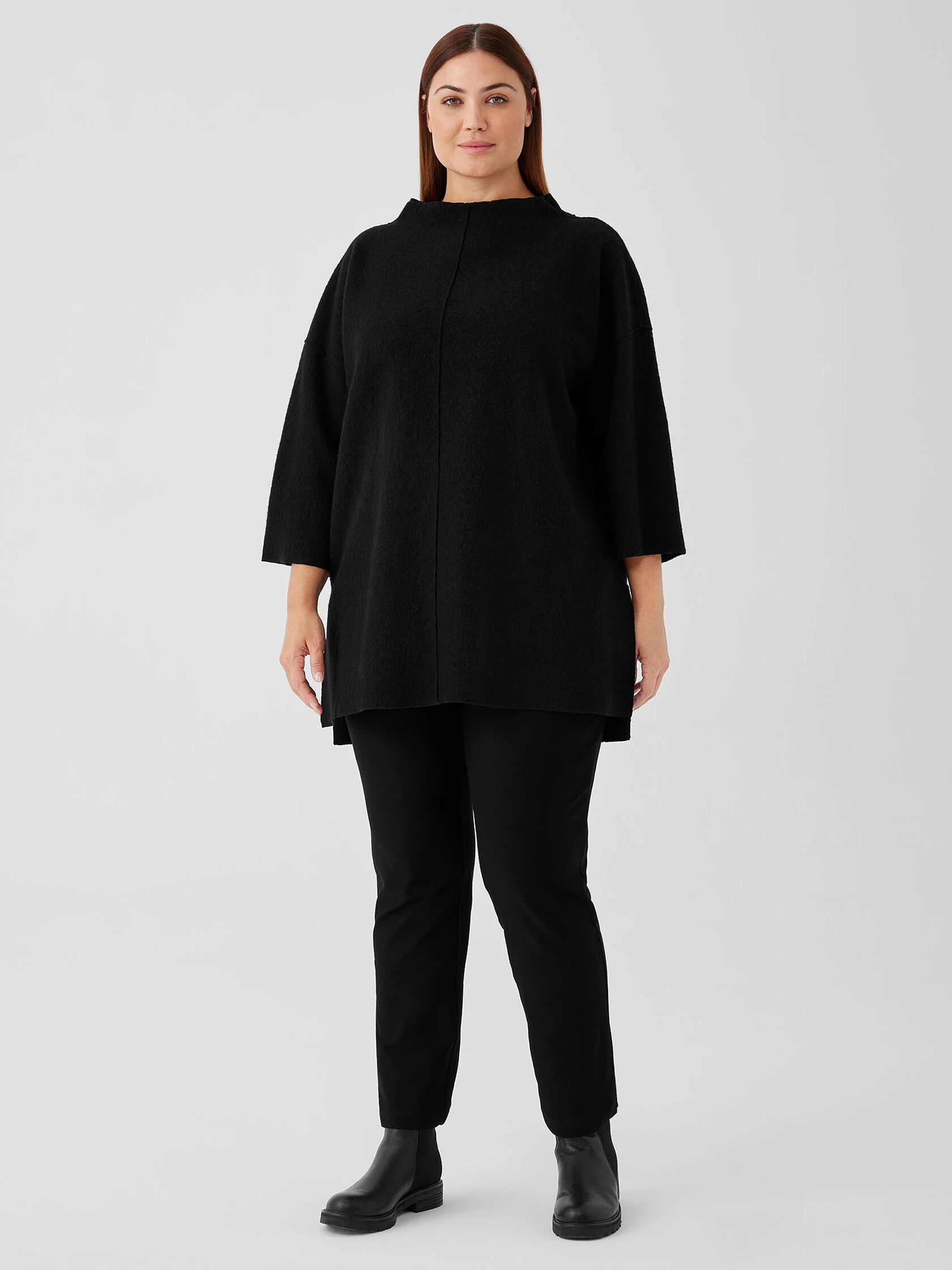 Lightweight Boiled Wool Funnel Neck Top in Regenerative Wool