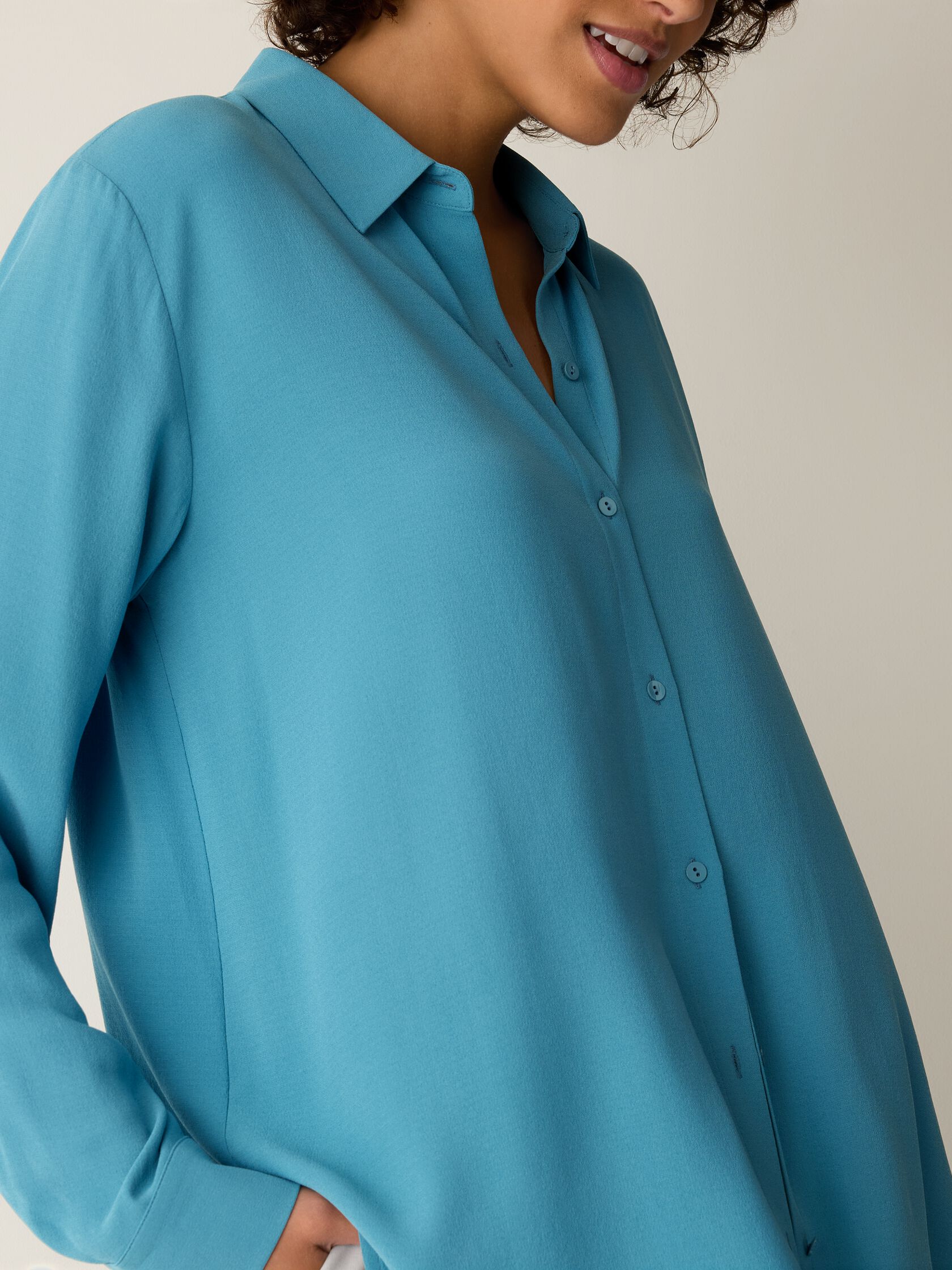 Silk Georgette Crepe Classic Collar Shirt
