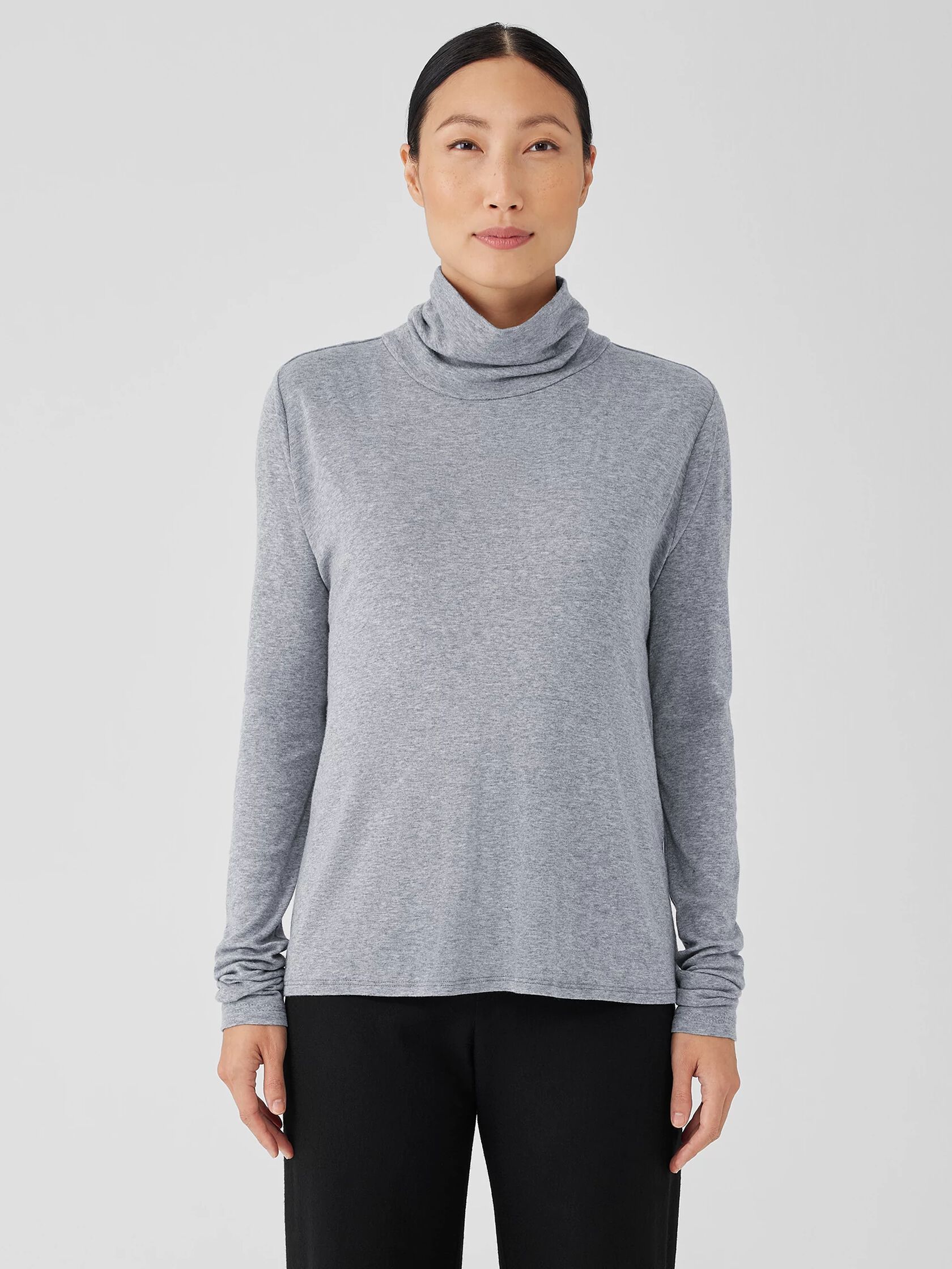 Ribbed Pima Cotton Blend Turtleneck Top