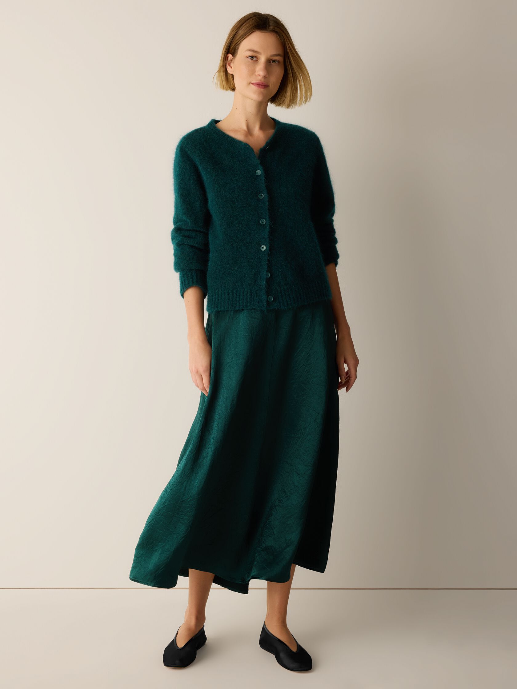 Mohair Plush M&eacute;lange Crew Neck Cardigan