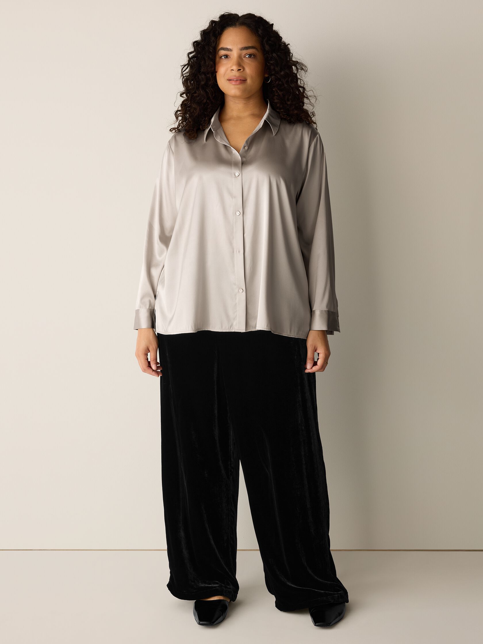 Stretch Silk Charmeuse Classic Collar Shirt