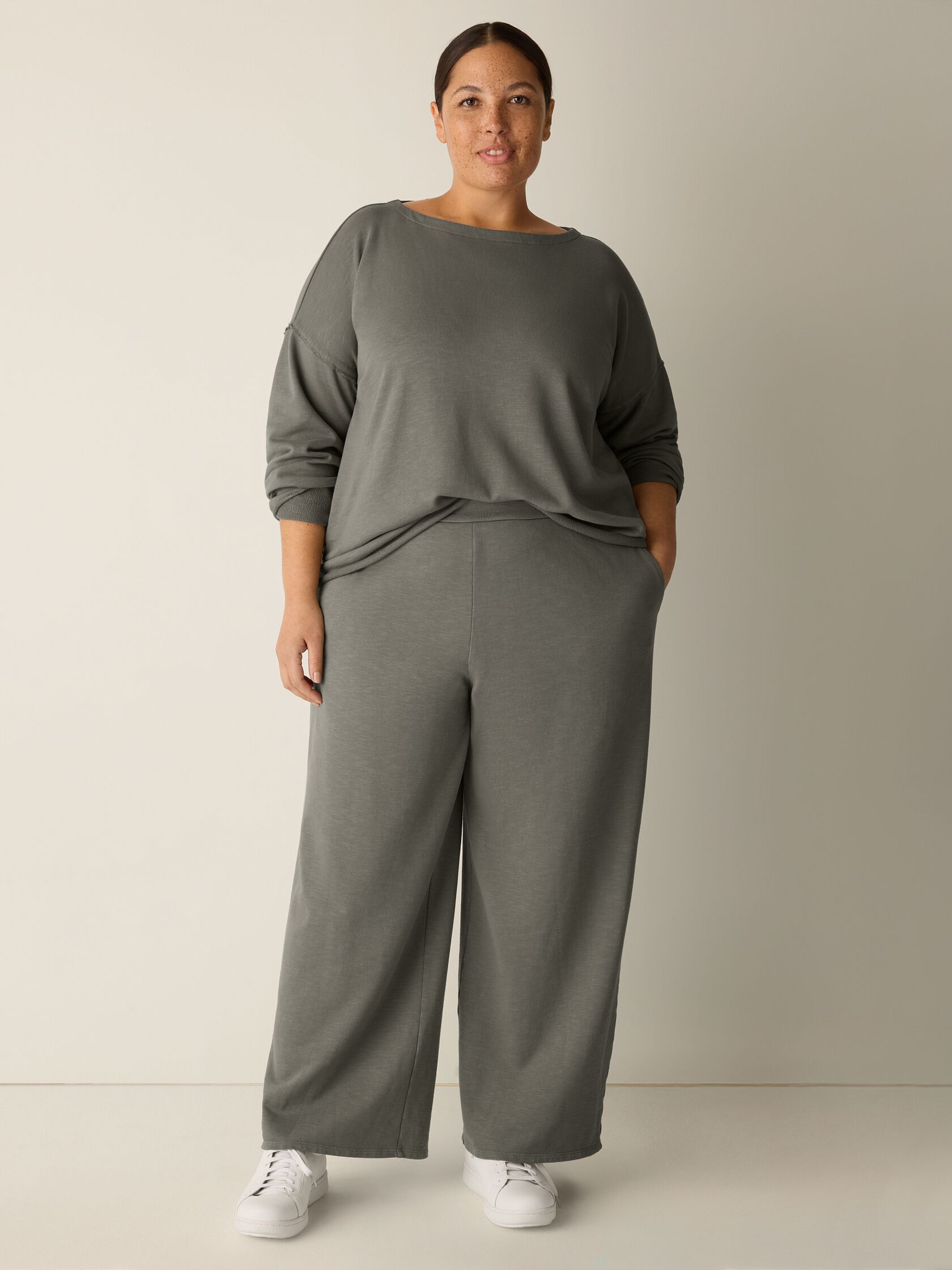 Garment-Dyed Organic Cotton Terry Wide-Leg Pant