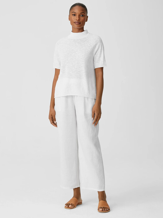 Organic Cotton Linen Slub Funnel Neck Top