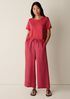 Puckered Organic Linen Grid Wide-Leg Pant