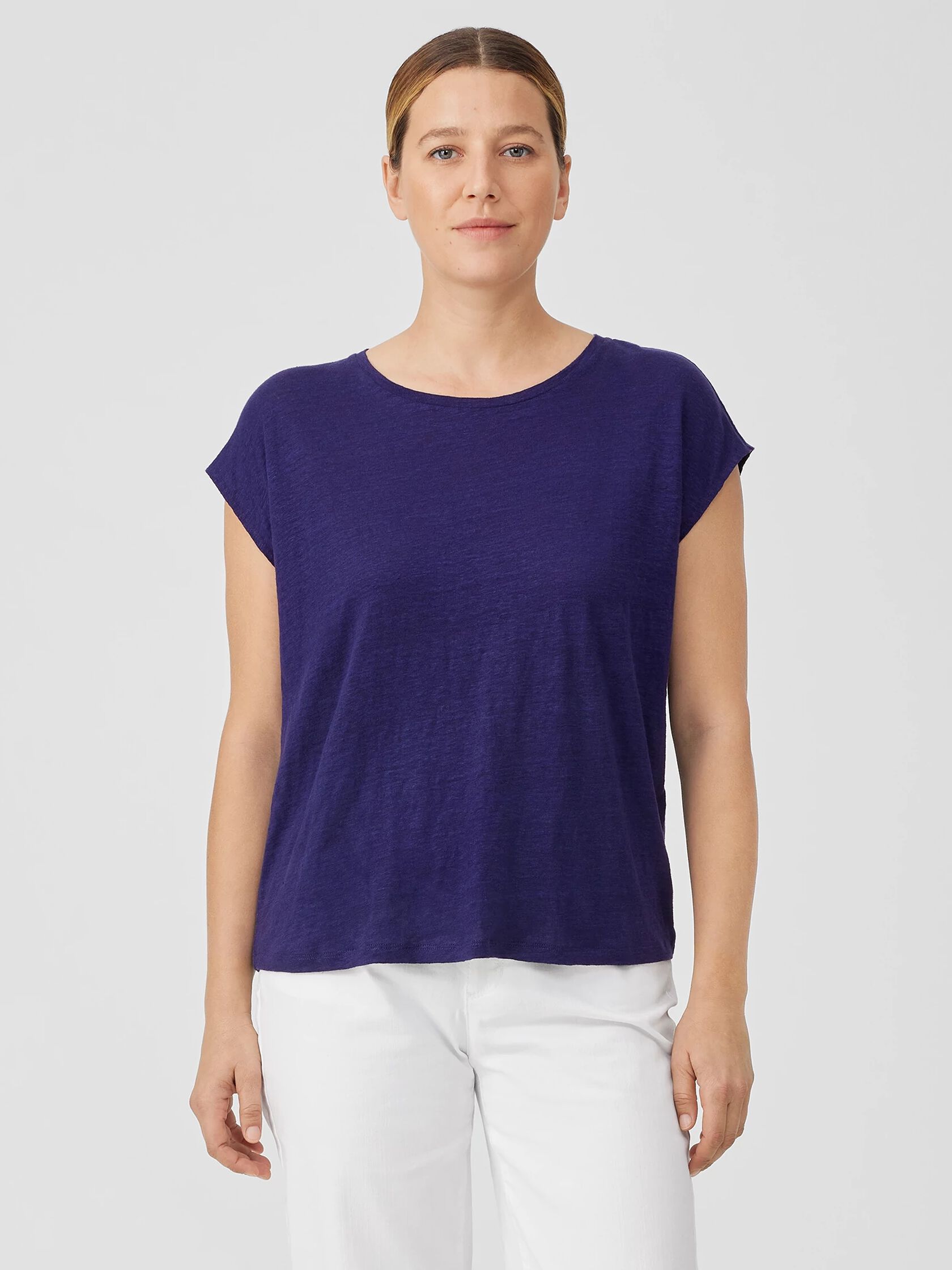 Organic Linen Jersey Shirred-Back Top
