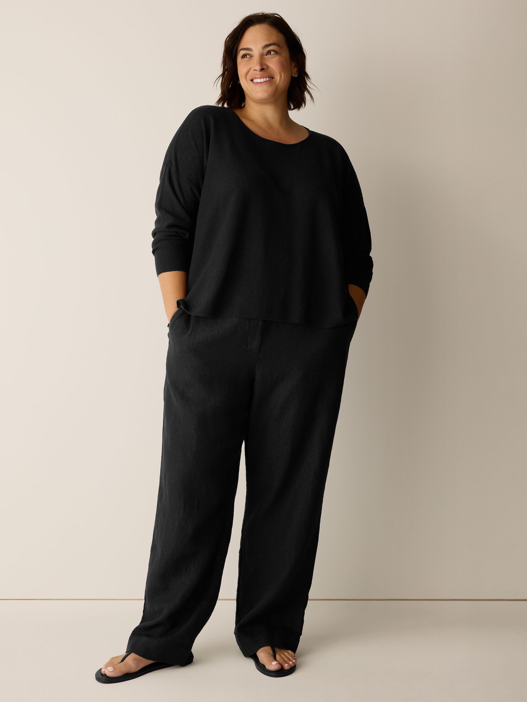 Organic Linen Cotton Jewel Neck Box-Top