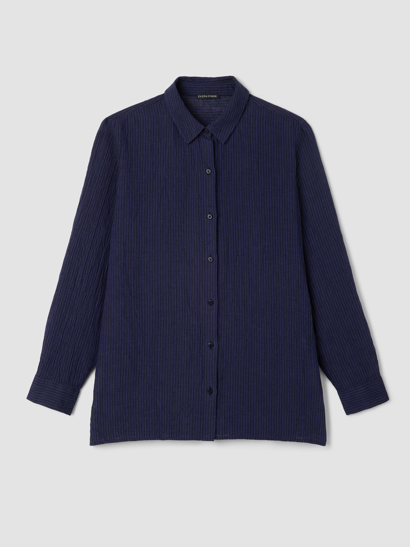 Puckered Organic Linen Stripe Classic Collar Shirt