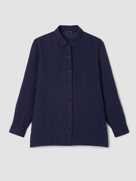 Puckered Organic Linen Stripe Classic Collar Shirt