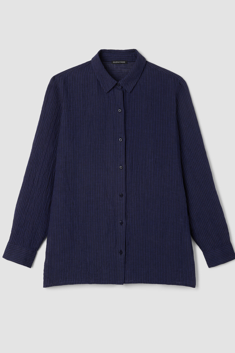 Puckered Organic Linen Stripe Classic Collar Shirt Puckered Organic Linen Stripe Classic Collar Shirt