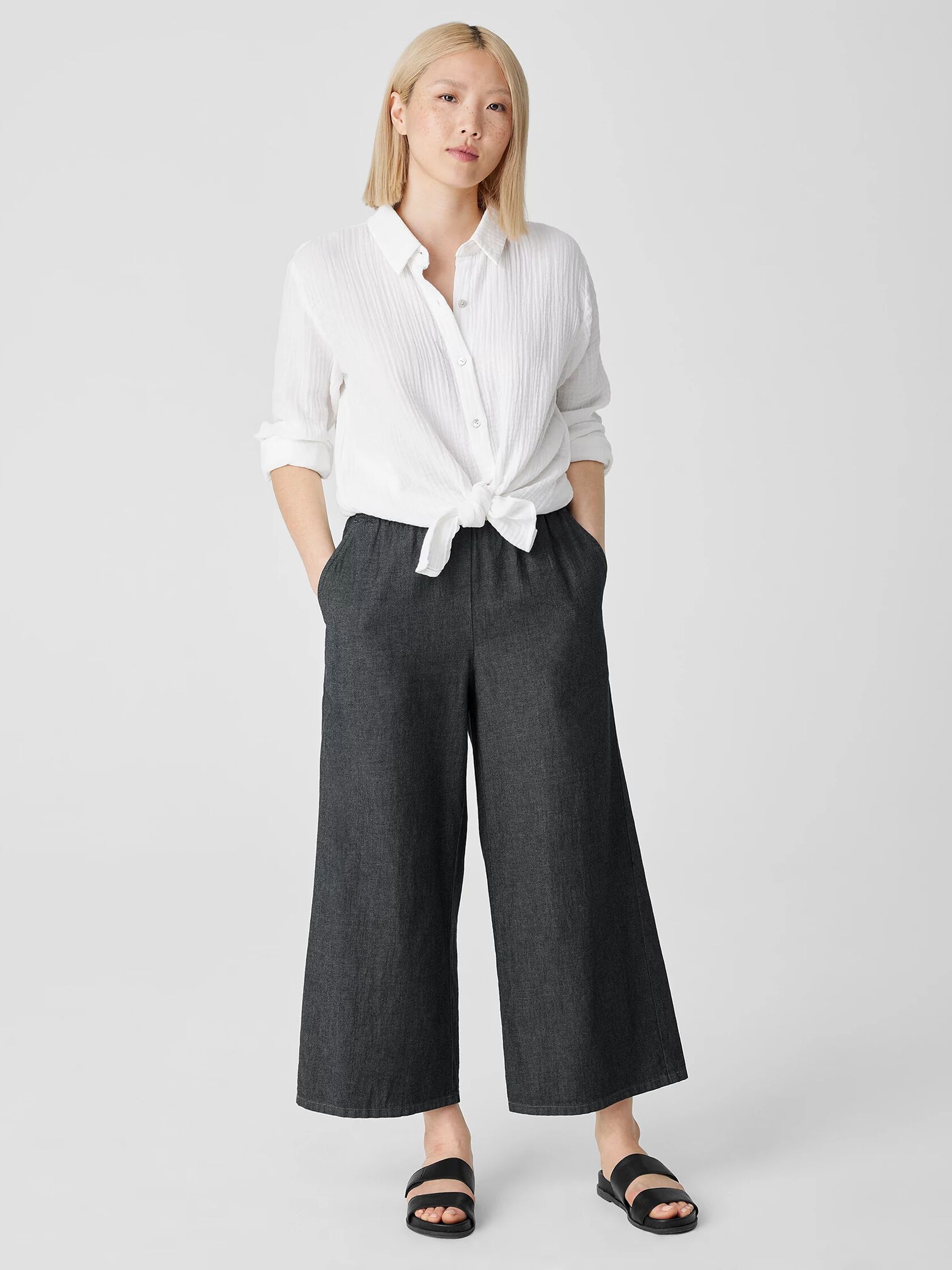 Airy Organic Cotton Twill Wide-Leg Pant