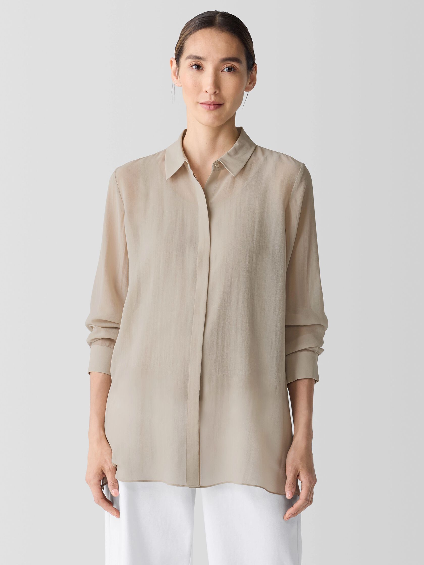 Sheer Silk Georgette Classic Collar Shirt