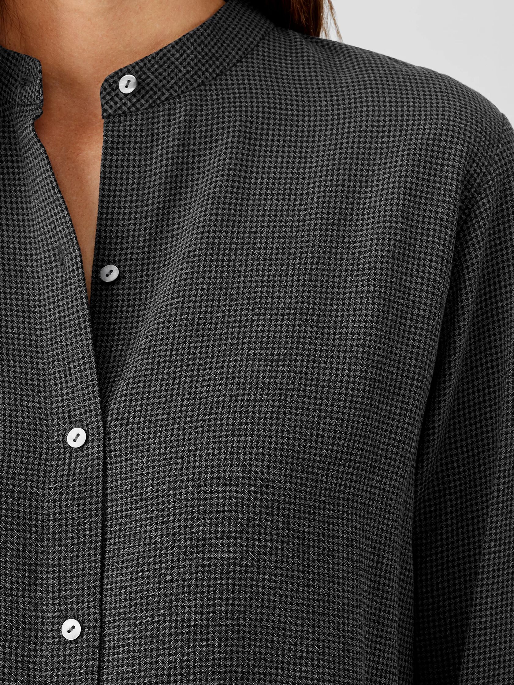 Mini Check Crepe Mandarin Collar Top