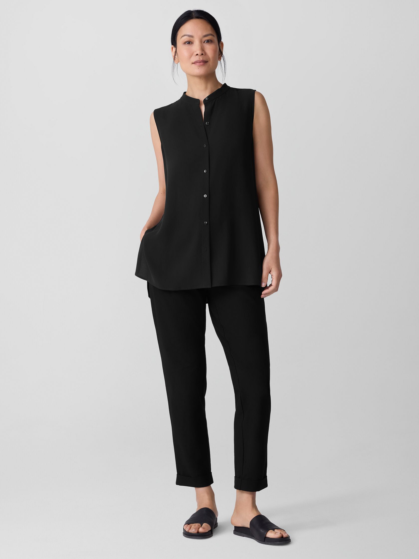 Washable Stretch Crepe Cuffed Pant