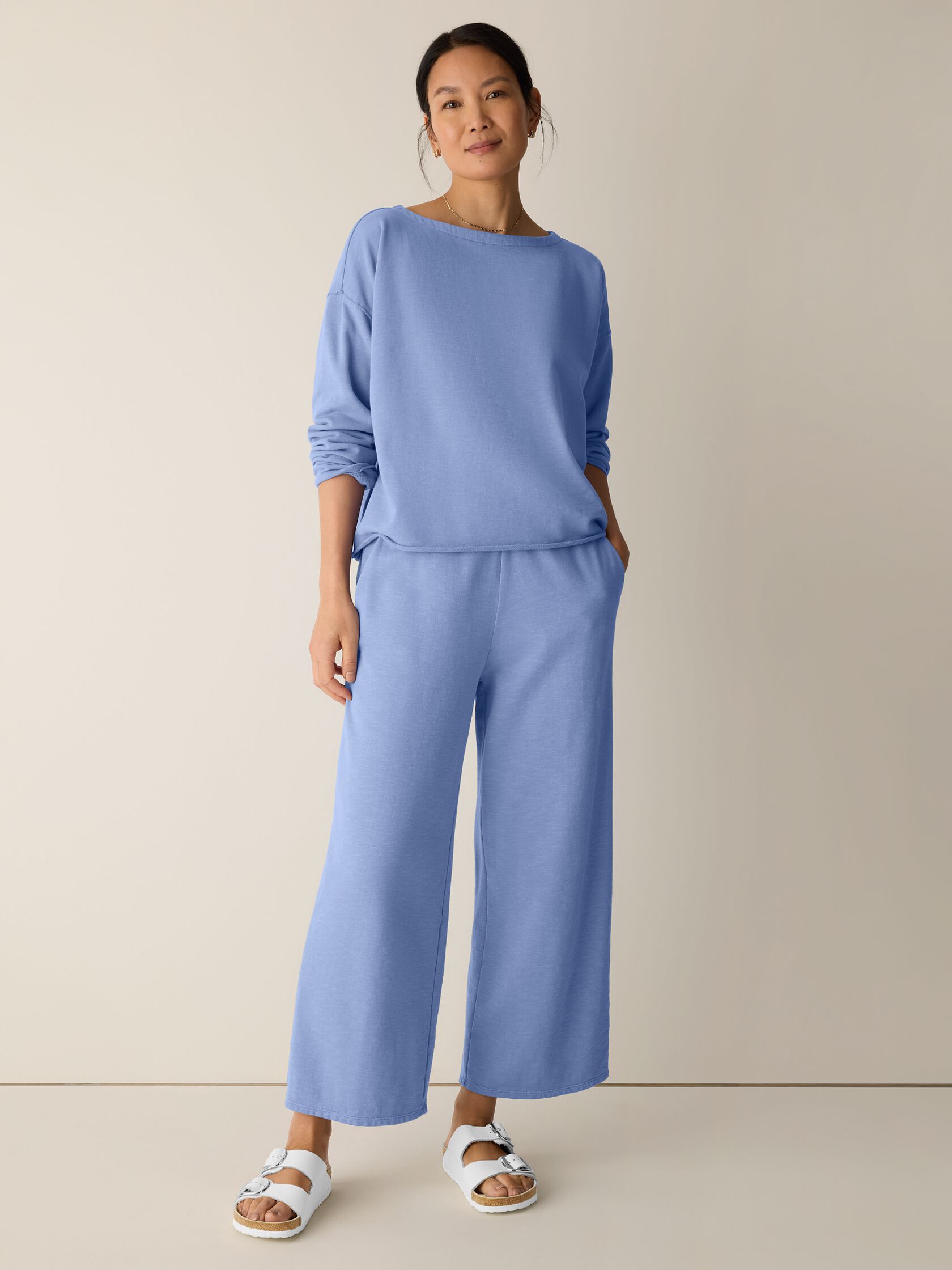 Garment-Dyed Organic Cotton Terry Bateau Neck Box-Top