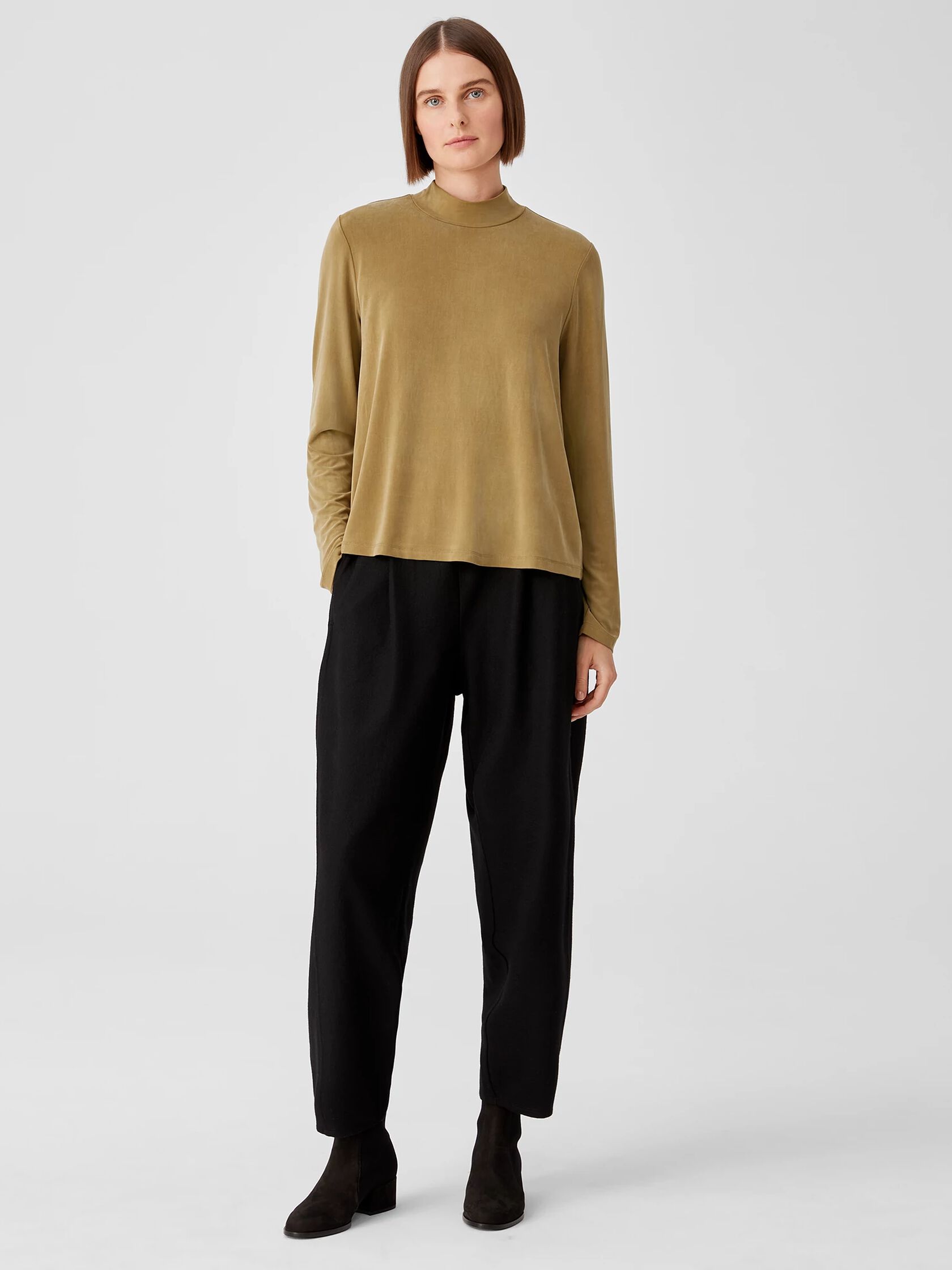 Sandwashed Cupro Knit Mock Neck Top
