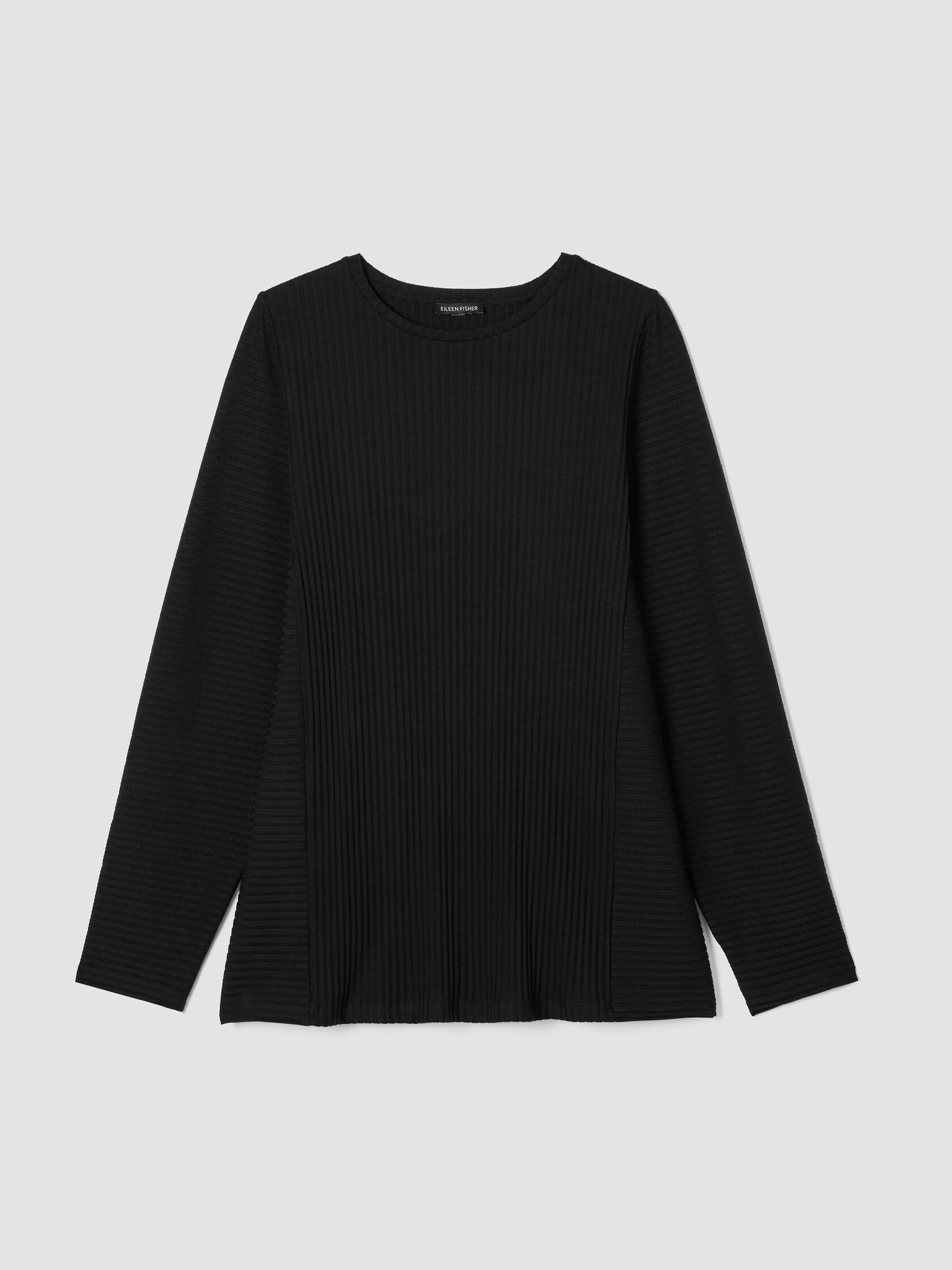Textured Stretch Rib Round Neck Long-Sleeve Top